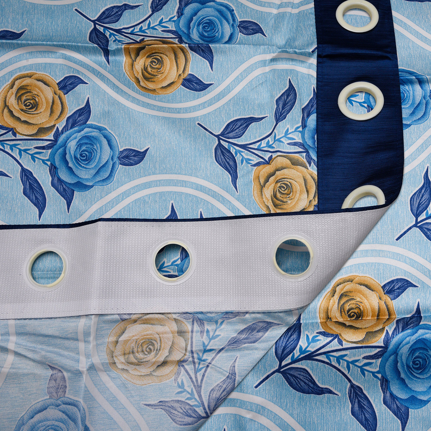 Kuber Industries Polyester Decorative 5 Feet Window Curtain | Rose Print Darkening Blackout | Drapes Curtain With 8 Eyelet For Home & Office (Sky Blue)