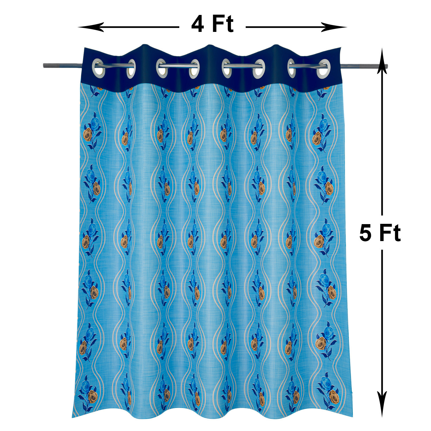 Kuber Industries Polyester Decorative 5 Feet Window Curtain | Rose Print Darkening Blackout | Drapes Curtain With 8 Eyelet For Home & Office (Sky Blue)