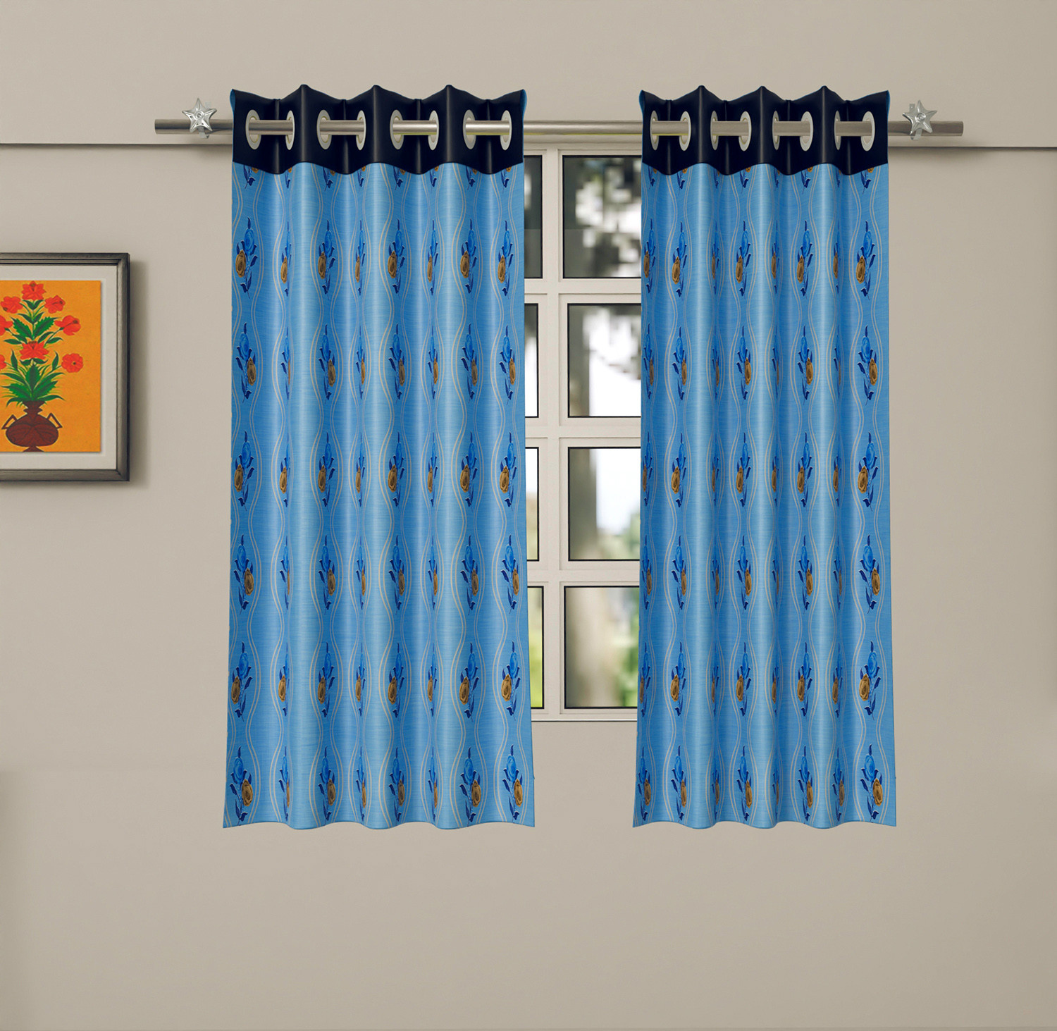 Kuber Industries Polyester Decorative 5 Feet Window Curtain | Rose Print Darkening Blackout | Drapes Curtain With 8 Eyelet For Home & Office (Sky Blue)