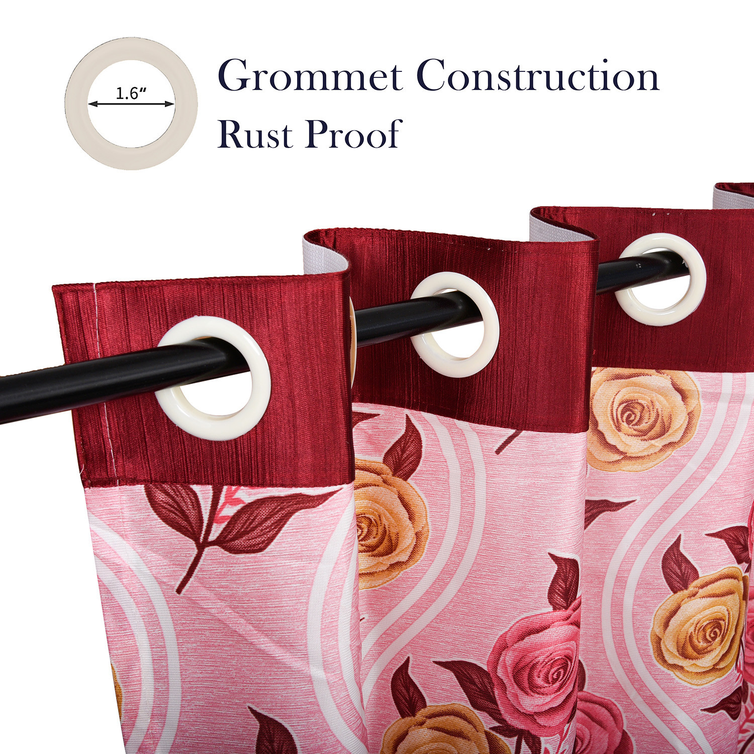 Kuber Industries Polyester Decorative 5 Feet Window Curtain | Rose Print Darkening Blackout | Drapes Curtain With 8 Eyelet For Home & Office (Pink)