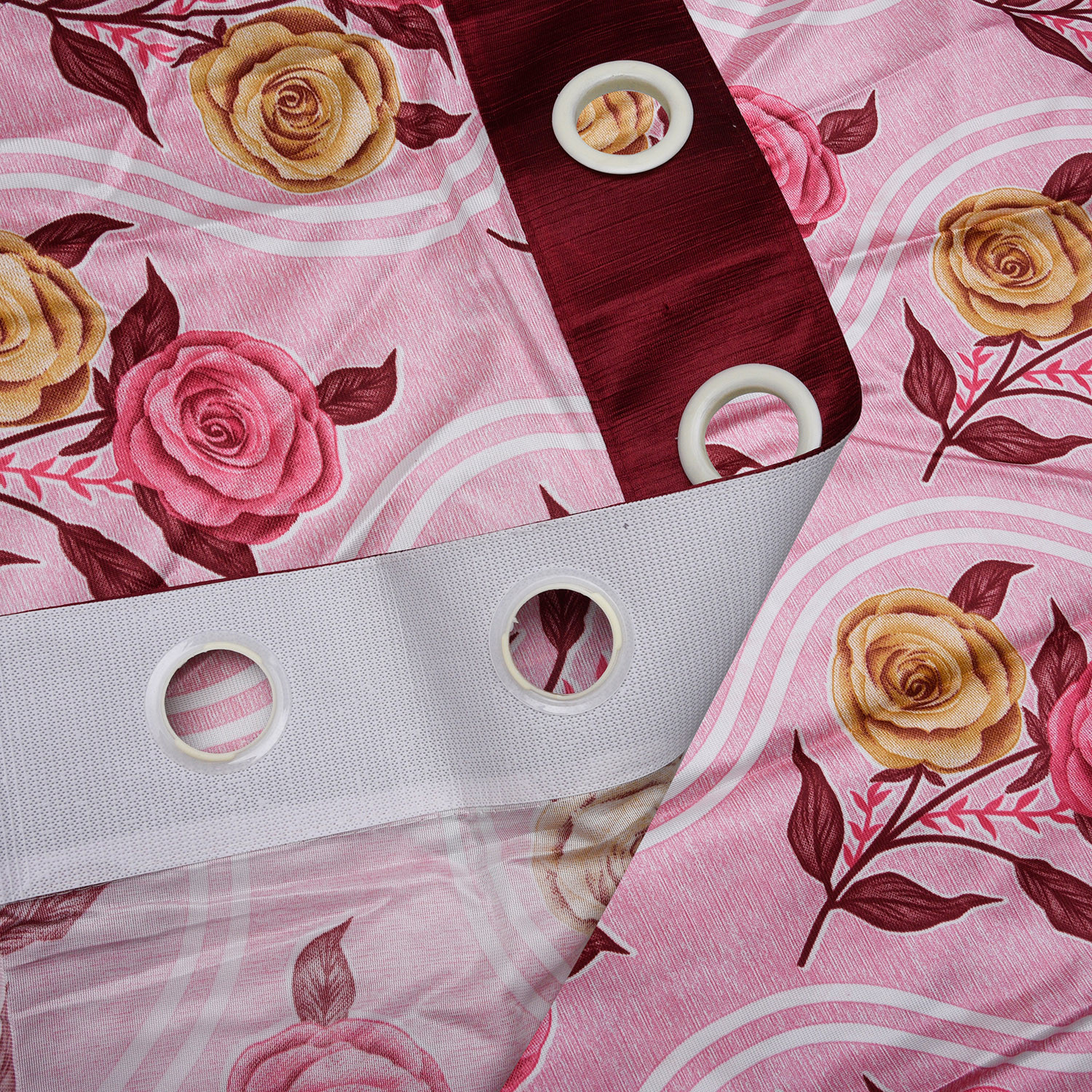 Kuber Industries Polyester Decorative 5 Feet Window Curtain | Rose Print Darkening Blackout | Drapes Curtain With 8 Eyelet For Home & Office (Pink)