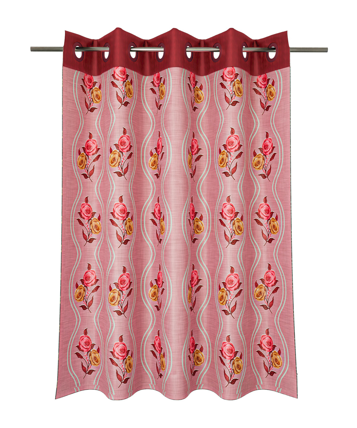 Kuber Industries Polyester Decorative 7 Feet Door Curtain | Rose Print Blackout Drapes Curtain With 8 Eyelet For Home & Office (Pink)