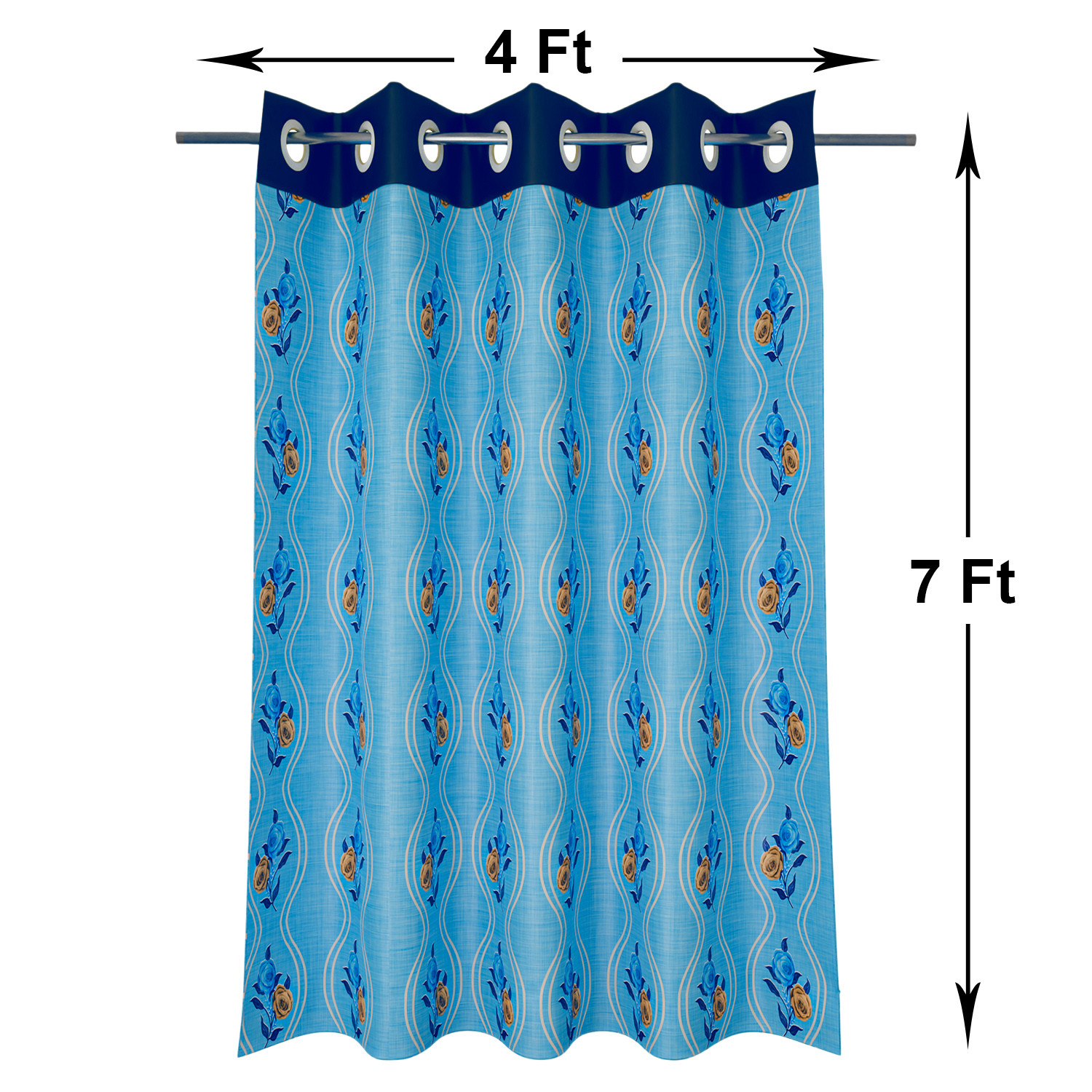 Kuber Industries Polyester Decorative 7 Feet Door Curtain | Rose Print Blackout Drapes Curtain With 8 Eyelet For Home & Office (Sky Blue)