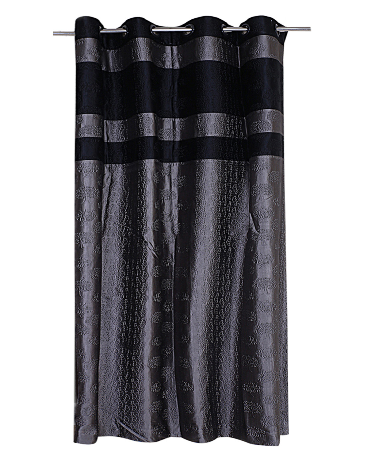 Kuber Industries Polyester Decorative 7 Feet Door Curtain |Embroidered Design Blackout Drapes Curatin With 8 Eyelet For Home & Office (Gray & Black)