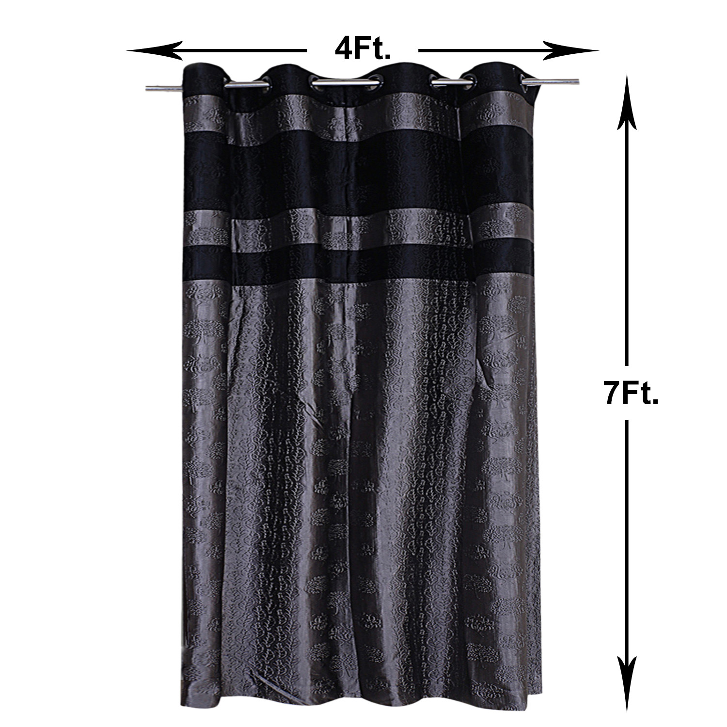Kuber Industries Polyester Decorative 7 Feet Door Curtain |Embroidered Design Blackout Drapes Curatin With 8 Eyelet For Home & Office (Gray & Black)