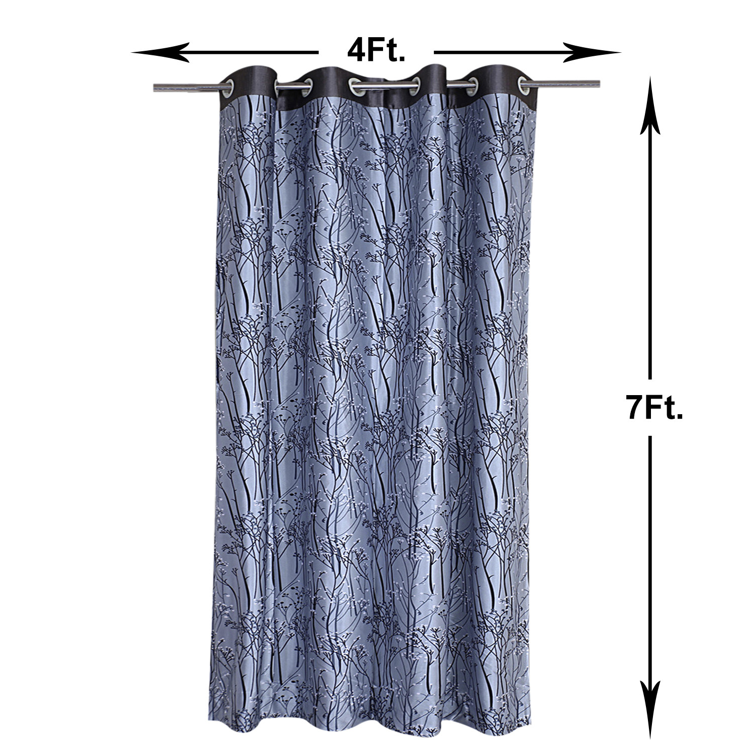 Kuber Industries Polyester Decorative 7 Feet Door Curtain|Tree Branches Print Blackout Drapes Curatin With 8 Eyelet For Home & Office (Gray)