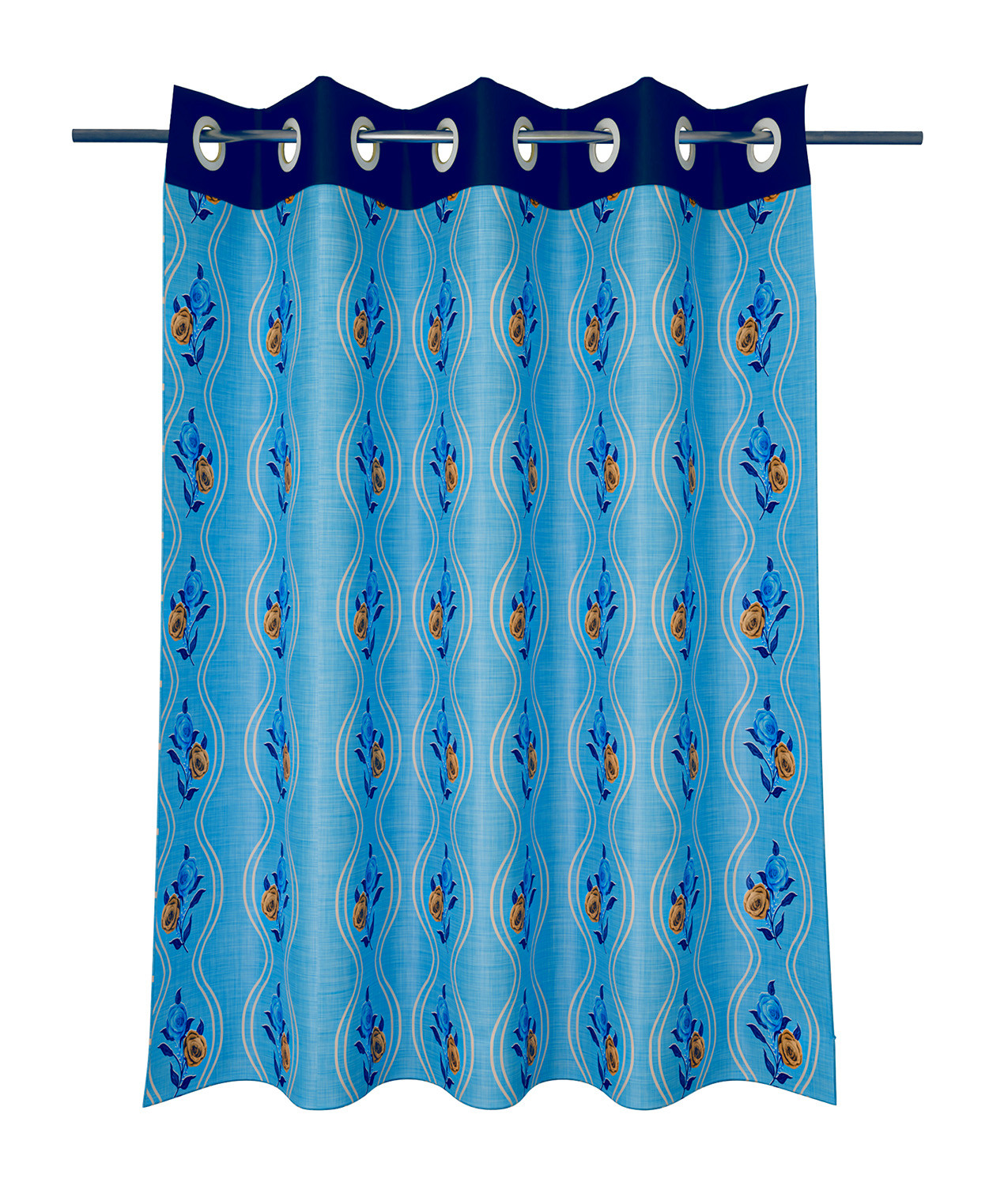 Kuber Industries Polyester Decorative 9 Feet Long Door Curtain | Rose Print Blackout Drapes Curtain With 8 Eyelet For Home & Office (Blue)