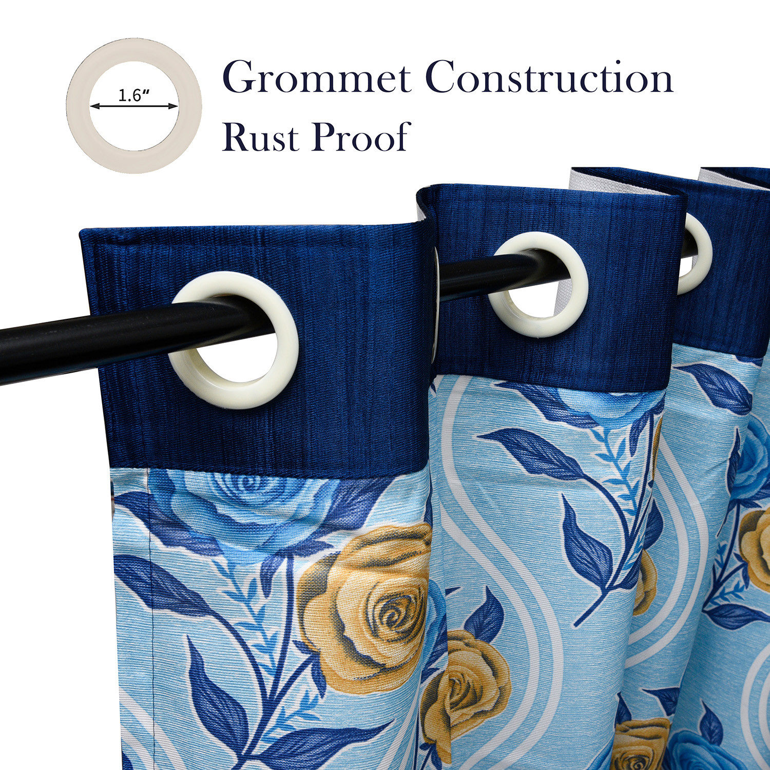 Kuber Industries Polyester Decorative 9 Feet Long Door Curtain | Rose Print Blackout Drapes Curtain With 8 Eyelet For Home & Office (Blue)