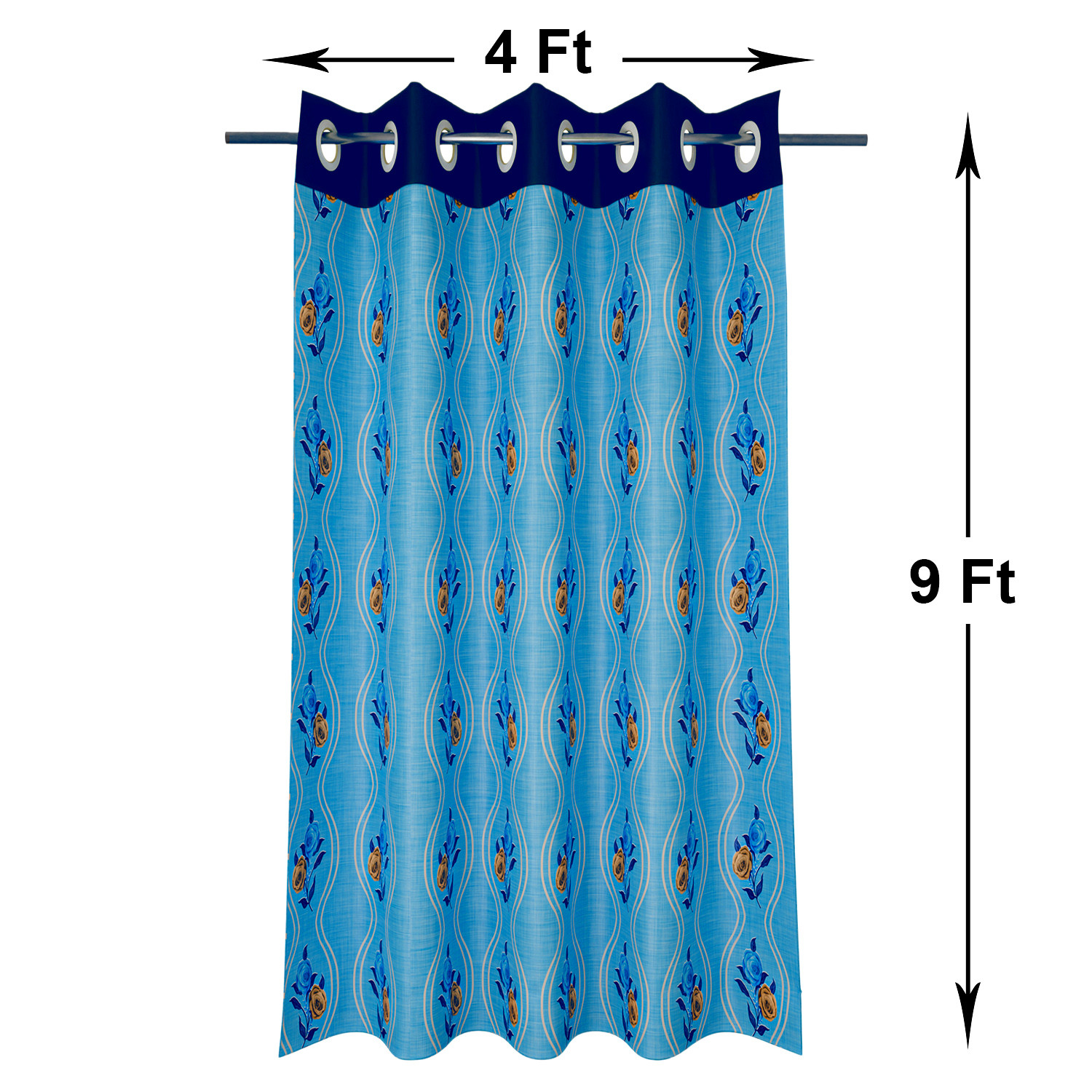 Kuber Industries Polyester Decorative 9 Feet Long Door Curtain | Rose Print Blackout Drapes Curtain With 8 Eyelet For Home & Office (Blue)