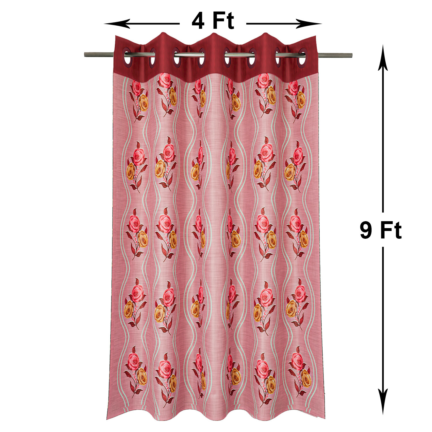 Kuber Industries Polyester Decorative 9 Feet Long Door Curtain | Rose Print Blackout Drapes Curtain With 8 Eyelet For Home & Office (Pink)
