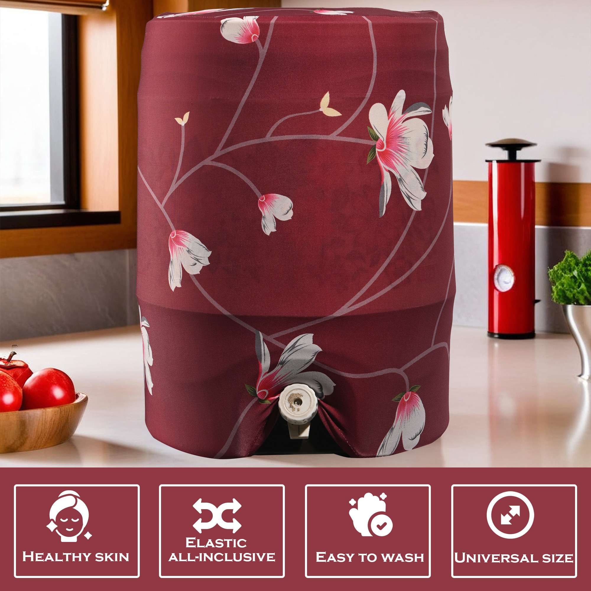 Kuber Industries Polyester Dispenser Bottle Cover  Easy-To-Clean  Machine Washable Camper Cover - Ideal for Home Office Hospital  Outdoor Use  Flower Print - Maroon