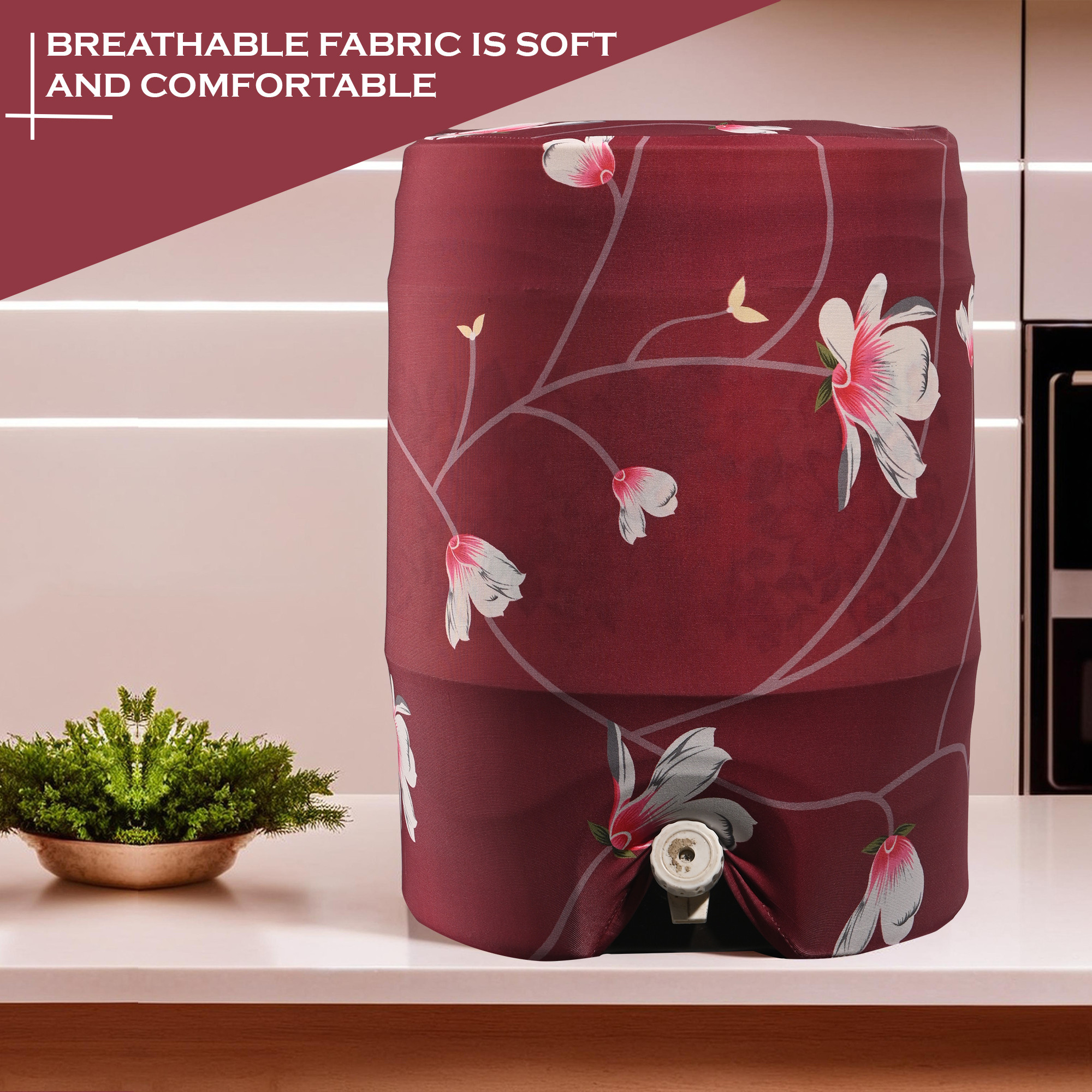 Kuber Industries Polyester Dispenser Bottle Cover  Easy-To-Clean  Machine Washable Camper Cover - Ideal for Home Office Hospital  Outdoor Use  Flower Print - Maroon