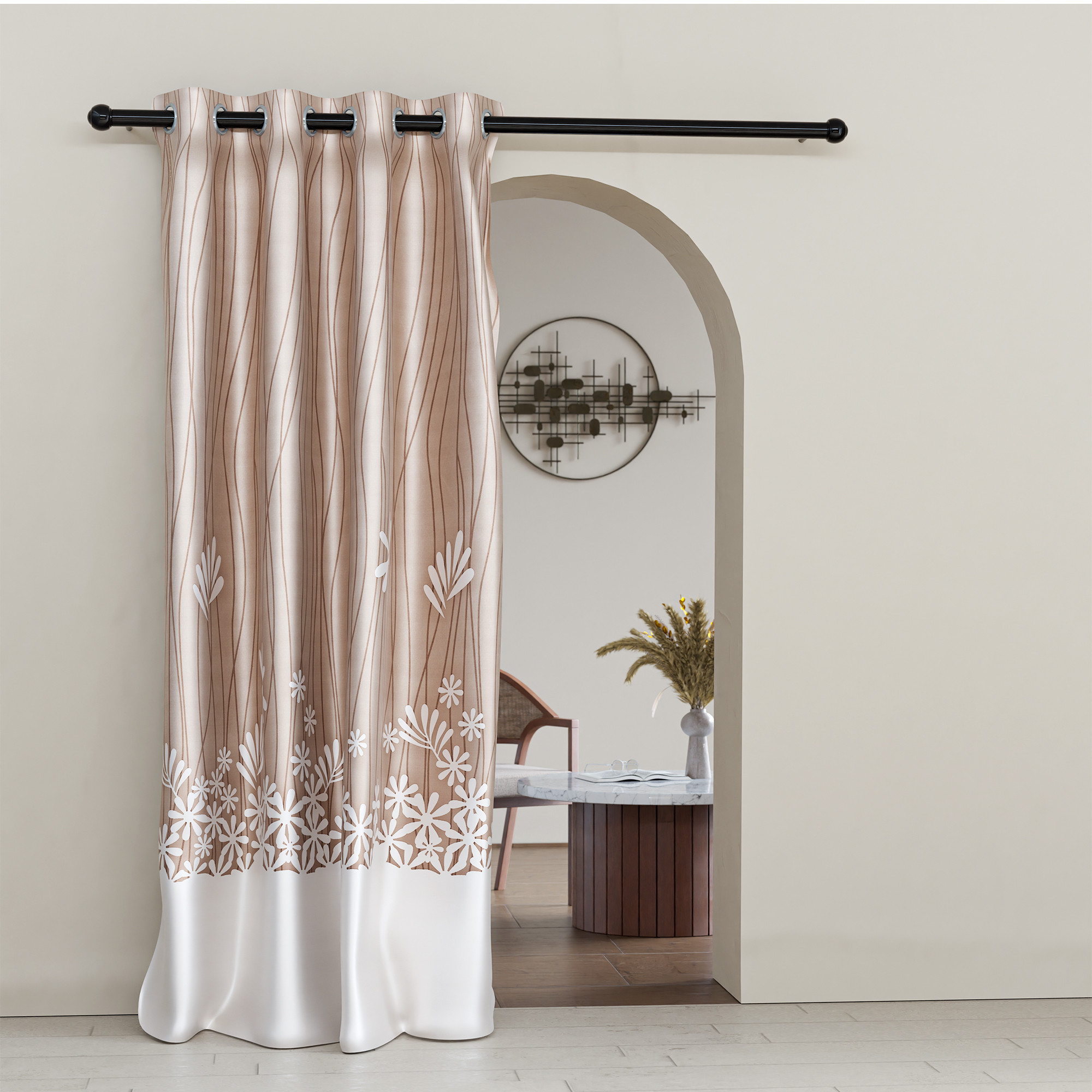 Kuber Industries Polyester Door Curtains 7 Feet  Aesthetic Curtains for Bedroom and Living Room Decoration  Kitchen and Room Parda  Digital Lining - Cream Brown