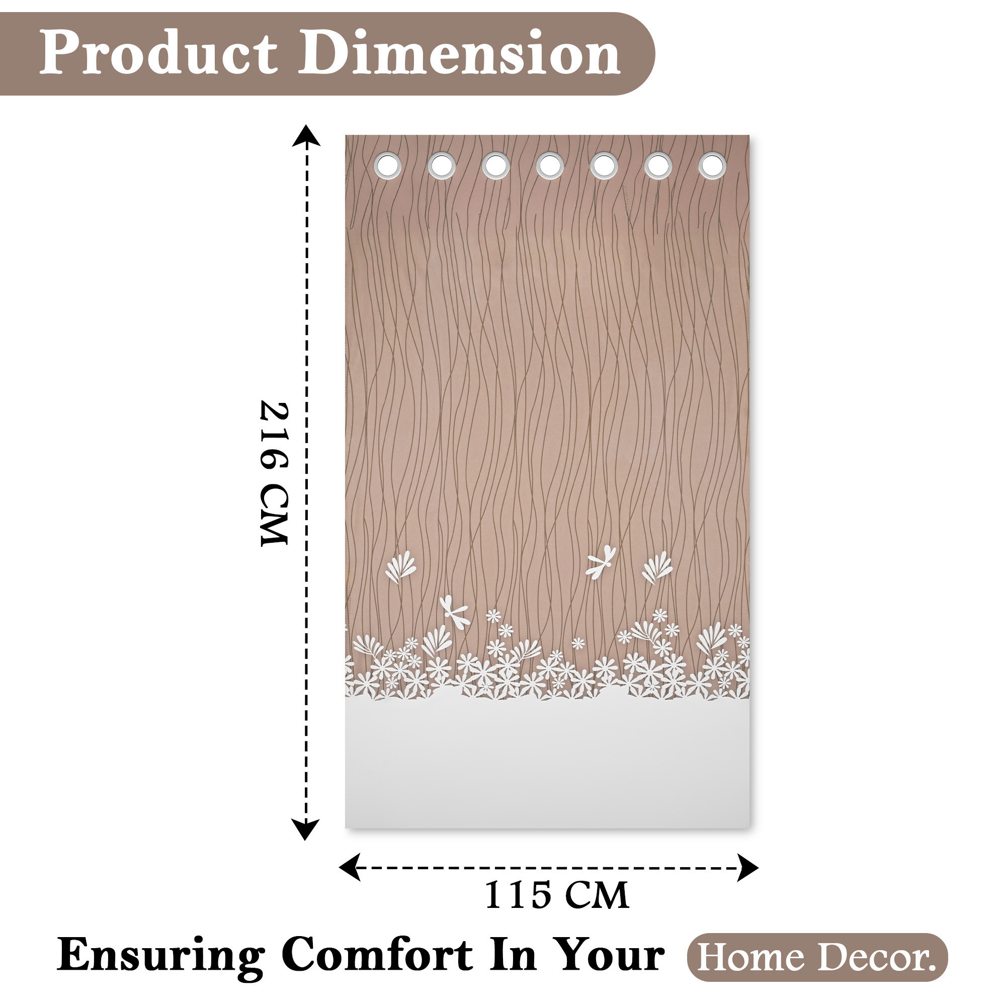 Kuber Industries Polyester Door Curtains 7 Feet  Aesthetic Curtains for Bedroom and Living Room Decoration  Kitchen and Room Parda  Digital Lining - Cream Brown