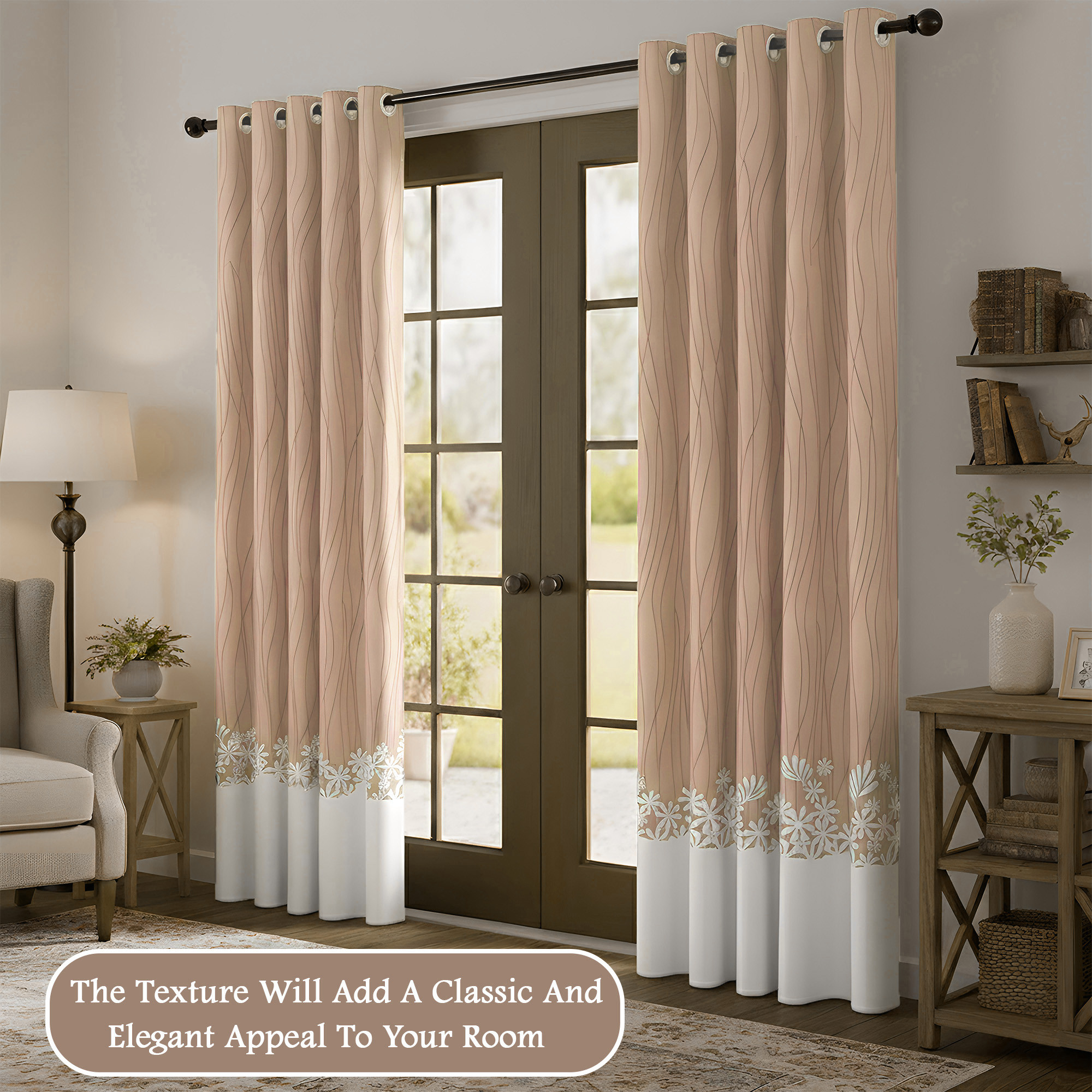 Kuber Industries Polyester Door Curtains 7 Feet  Aesthetic Curtains for Bedroom and Living Room Decoration  Kitchen and Room Parda  Digital Lining - Cream Brown