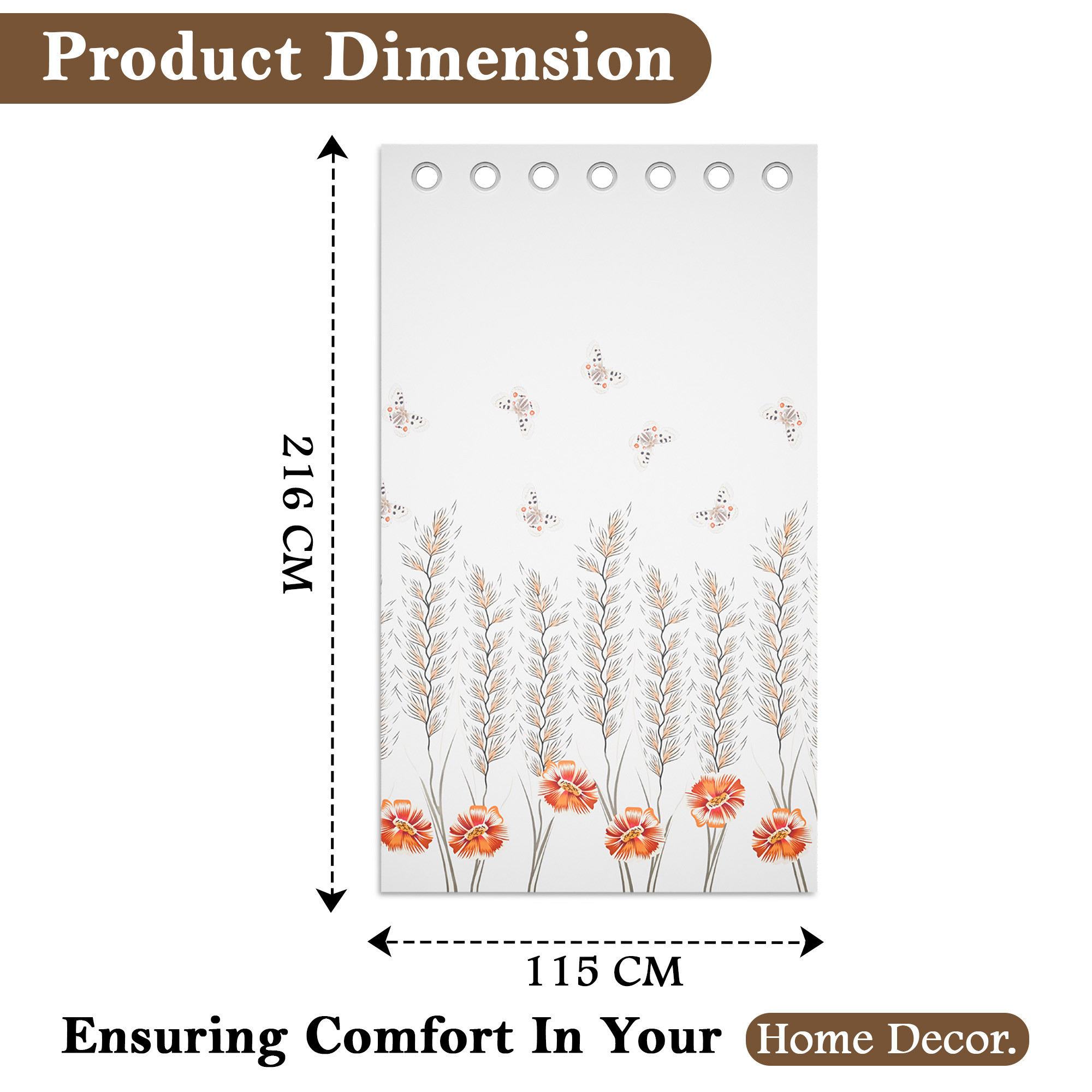 Kuber Industries Polyester Door Curtains 7 Feet Long  Aesthetic Curtains for Bedroom and Living Room Decoration  Kitchen and Room Parda  Digital Butterfly - White