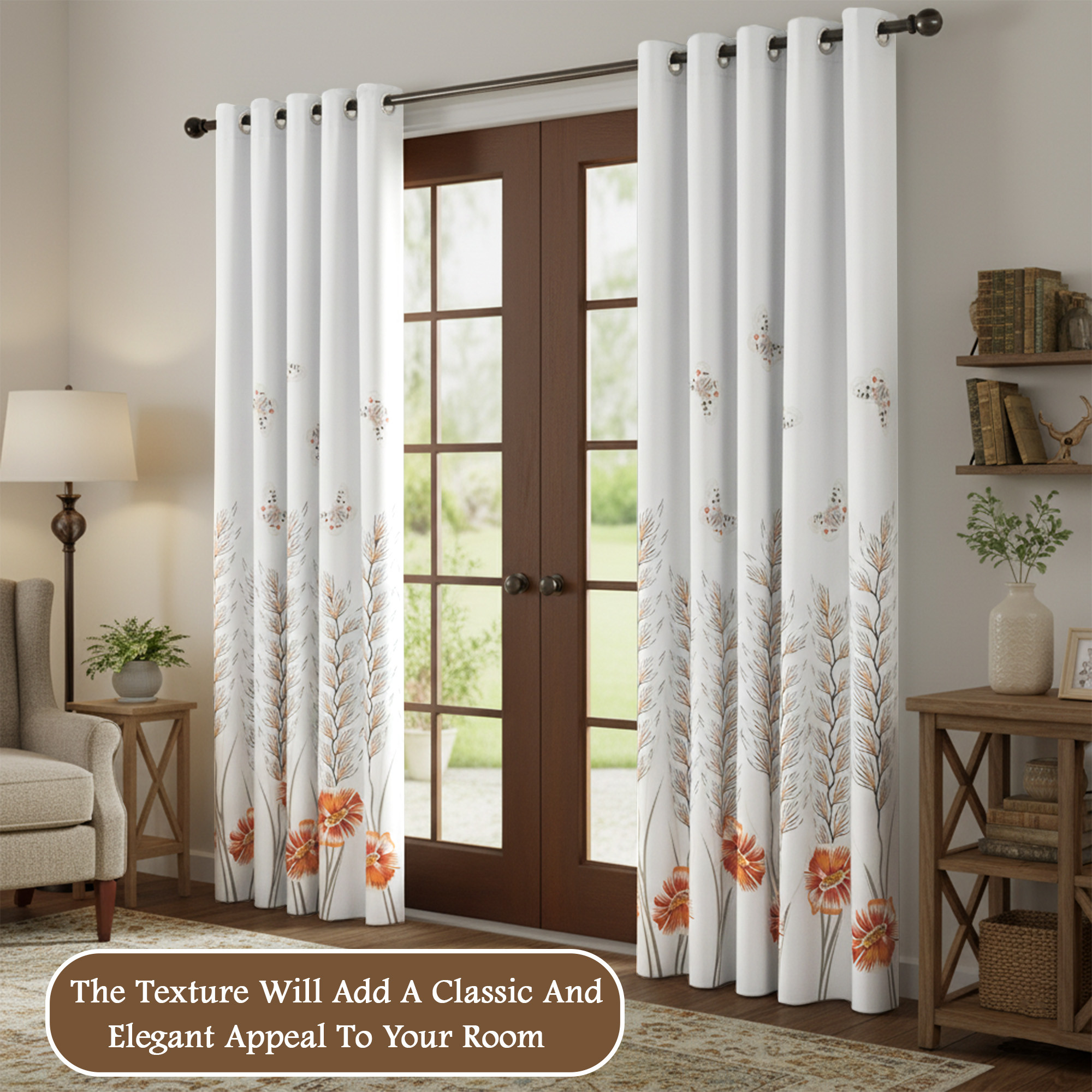 Kuber Industries Polyester Door Curtains 7 Feet Long  Aesthetic Curtains for Bedroom and Living Room Decoration  Kitchen and Room Parda  Digital Butterfly - White