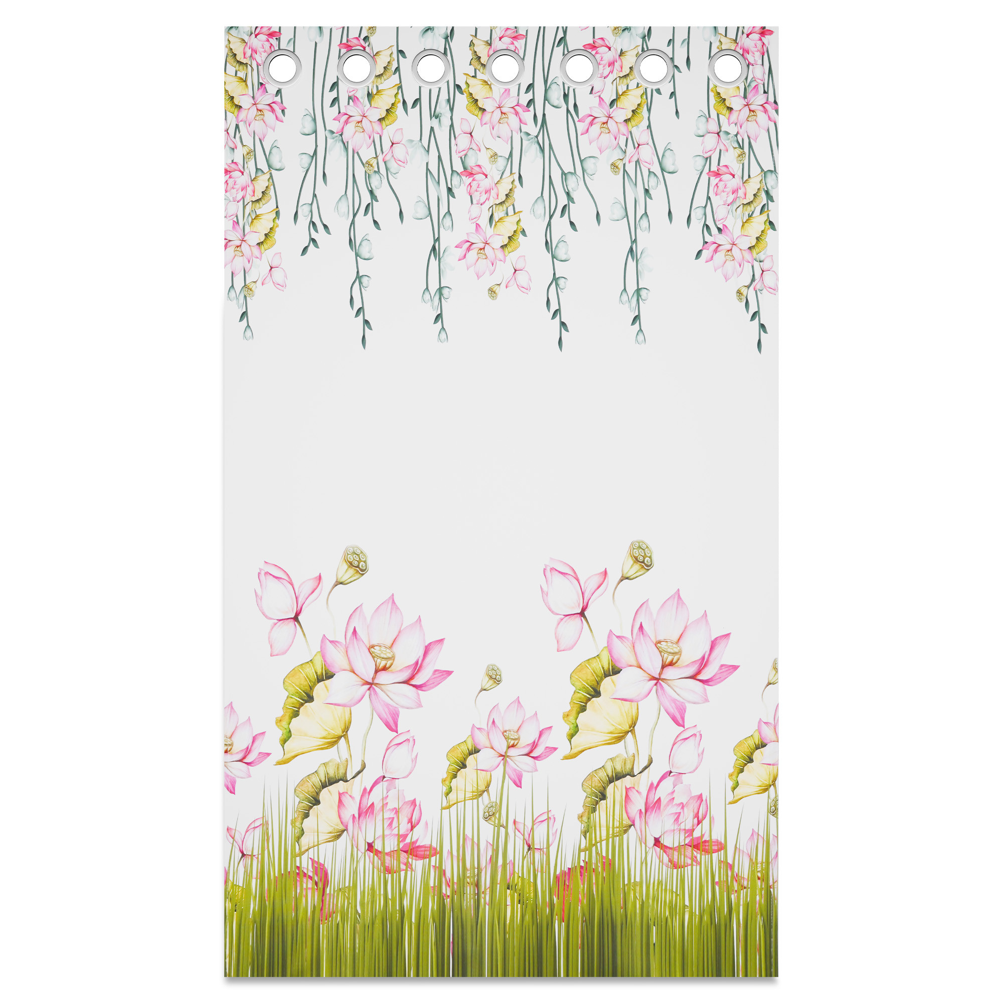 Kuber Industries Polyester Door Curtains 7 Feet Long  Aesthetic Curtains for Bedroom and Living Room Decoration  Kitchen and Room Parda  Digital Lotus Flower - White
