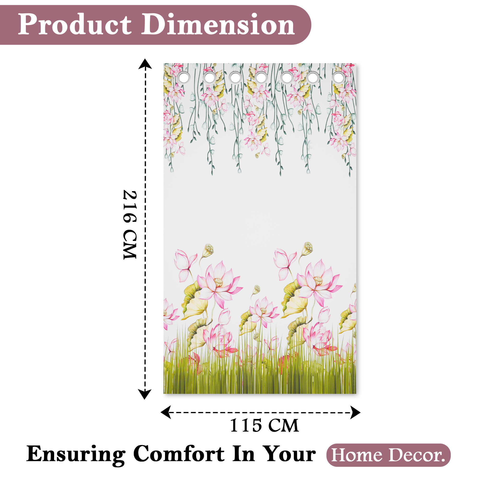 Kuber Industries Polyester Door Curtains 7 Feet Long  Aesthetic Curtains for Bedroom and Living Room Decoration  Kitchen and Room Parda  Digital Lotus Flower - White