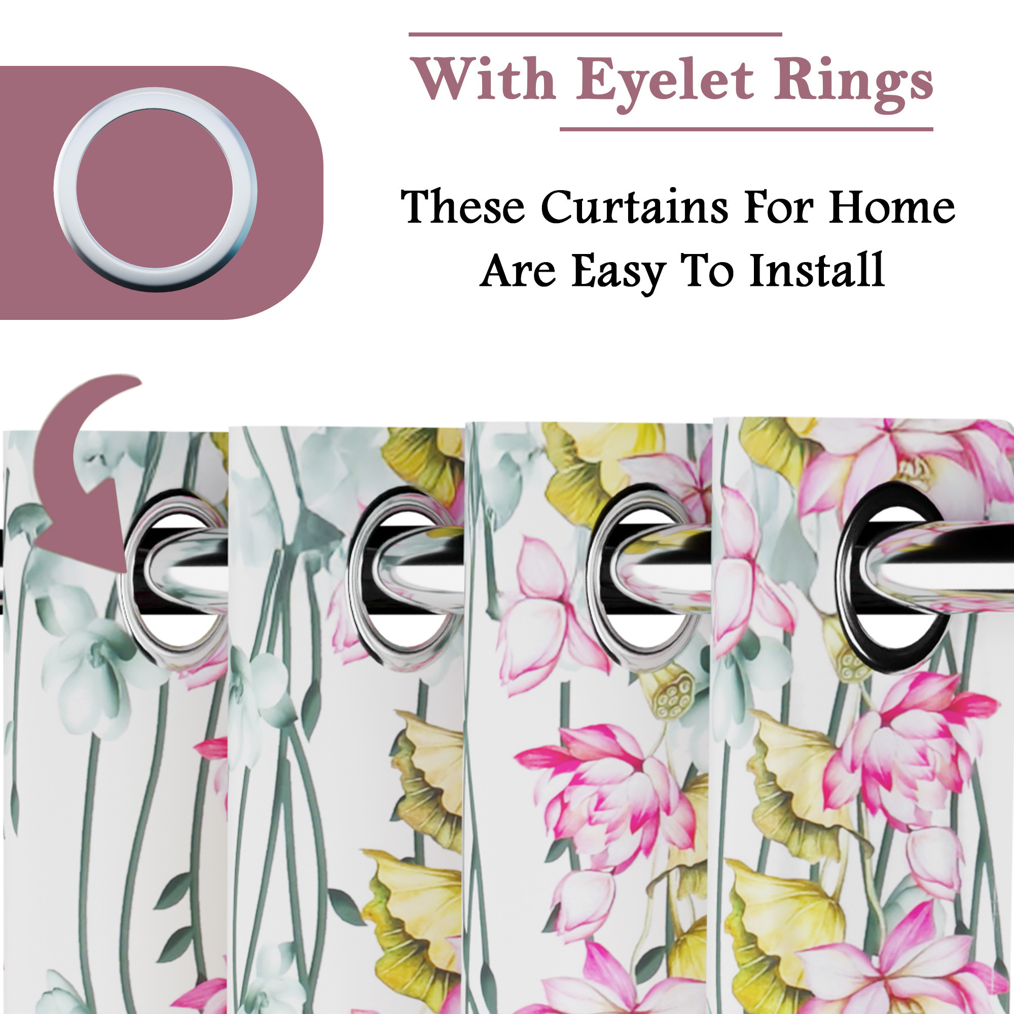 Kuber Industries Polyester Door Curtains 7 Feet Long  Aesthetic Curtains for Bedroom and Living Room Decoration  Kitchen and Room Parda  Digital Lotus Flower - White