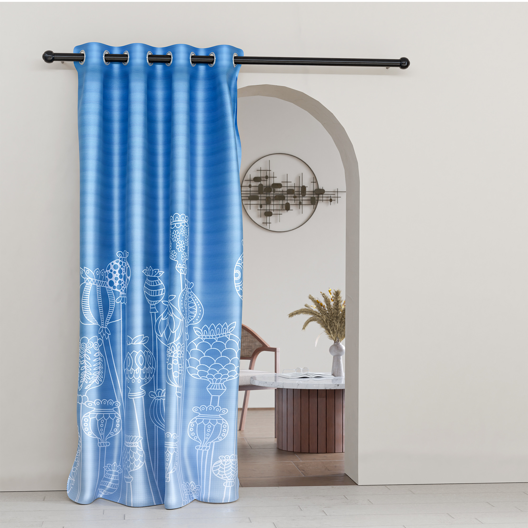 Kuber Industries Polyester Door Curtains 7 Feet Long  Aesthetic Curtains for Bedroom and Living Room Decoration  Kitchen and Room Parda  Digital Matki Flower - Blue