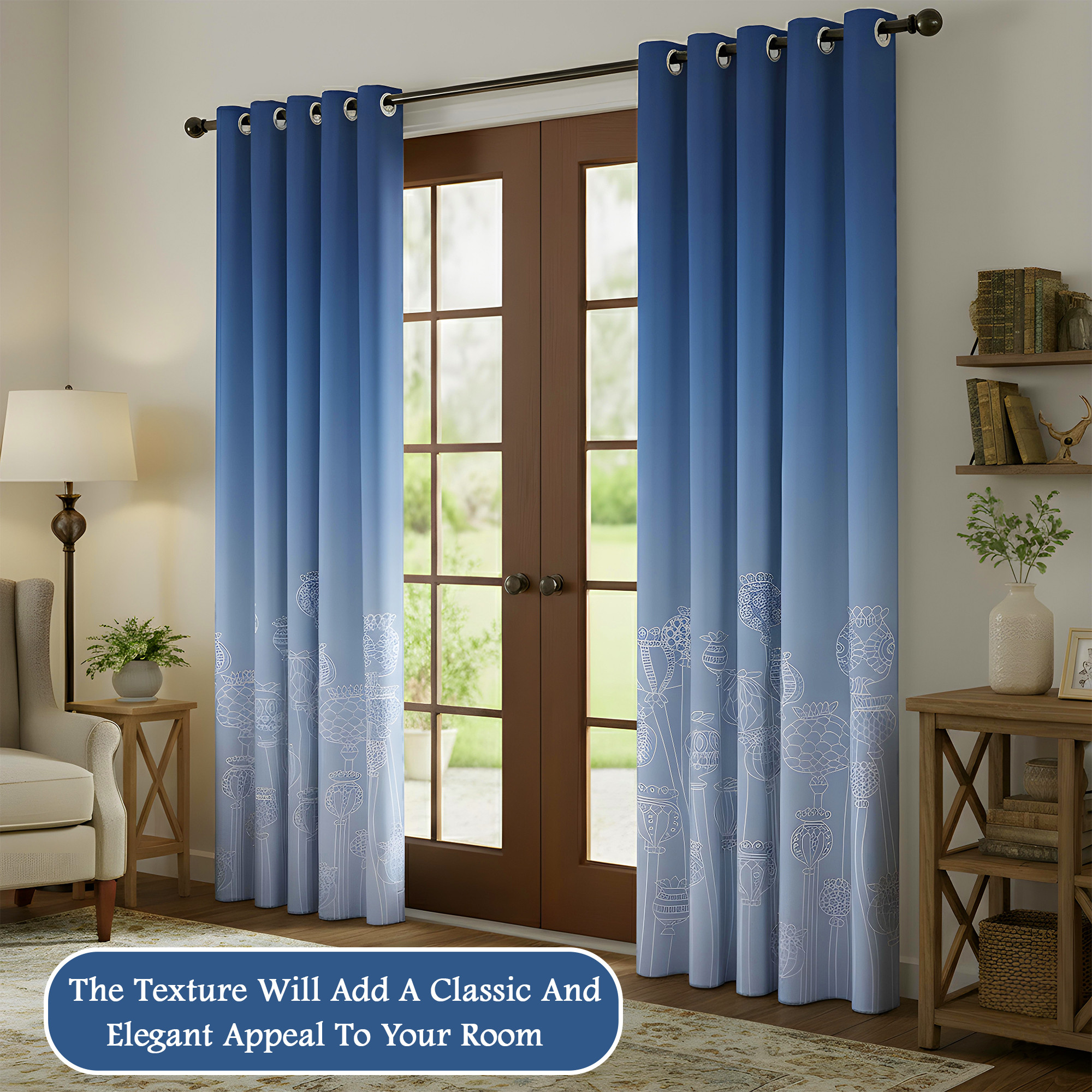 Kuber Industries Polyester Door Curtains 7 Feet Long  Aesthetic Curtains for Bedroom and Living Room Decoration  Kitchen and Room Parda  Digital Matki Flower - Blue