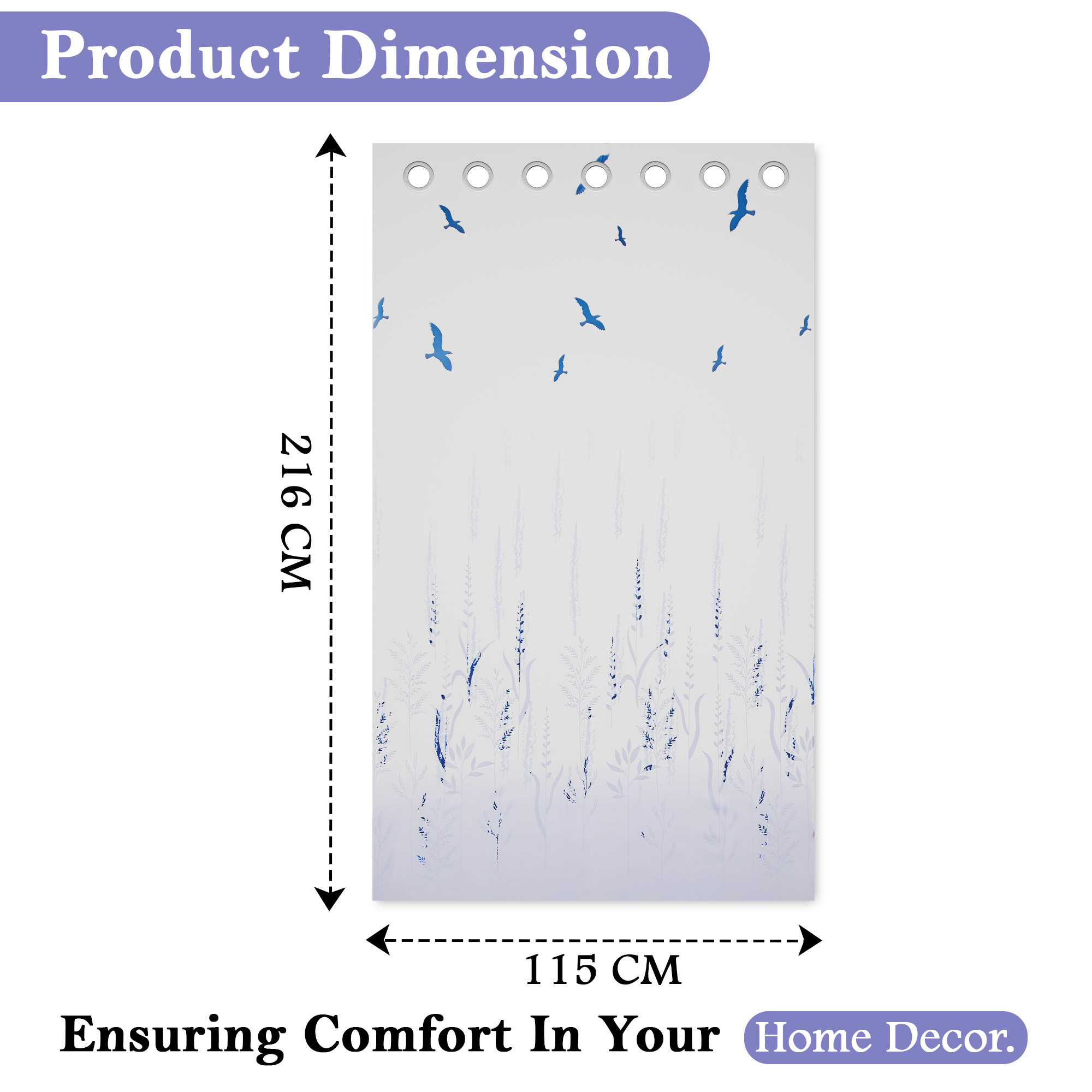 Kuber Industries Polyester Door Curtains 7 Feet Long  Aesthetic Curtains for Bedroom and Living Room Decoration  Kitchen and Room Parda  Digital Birds - White  Grey