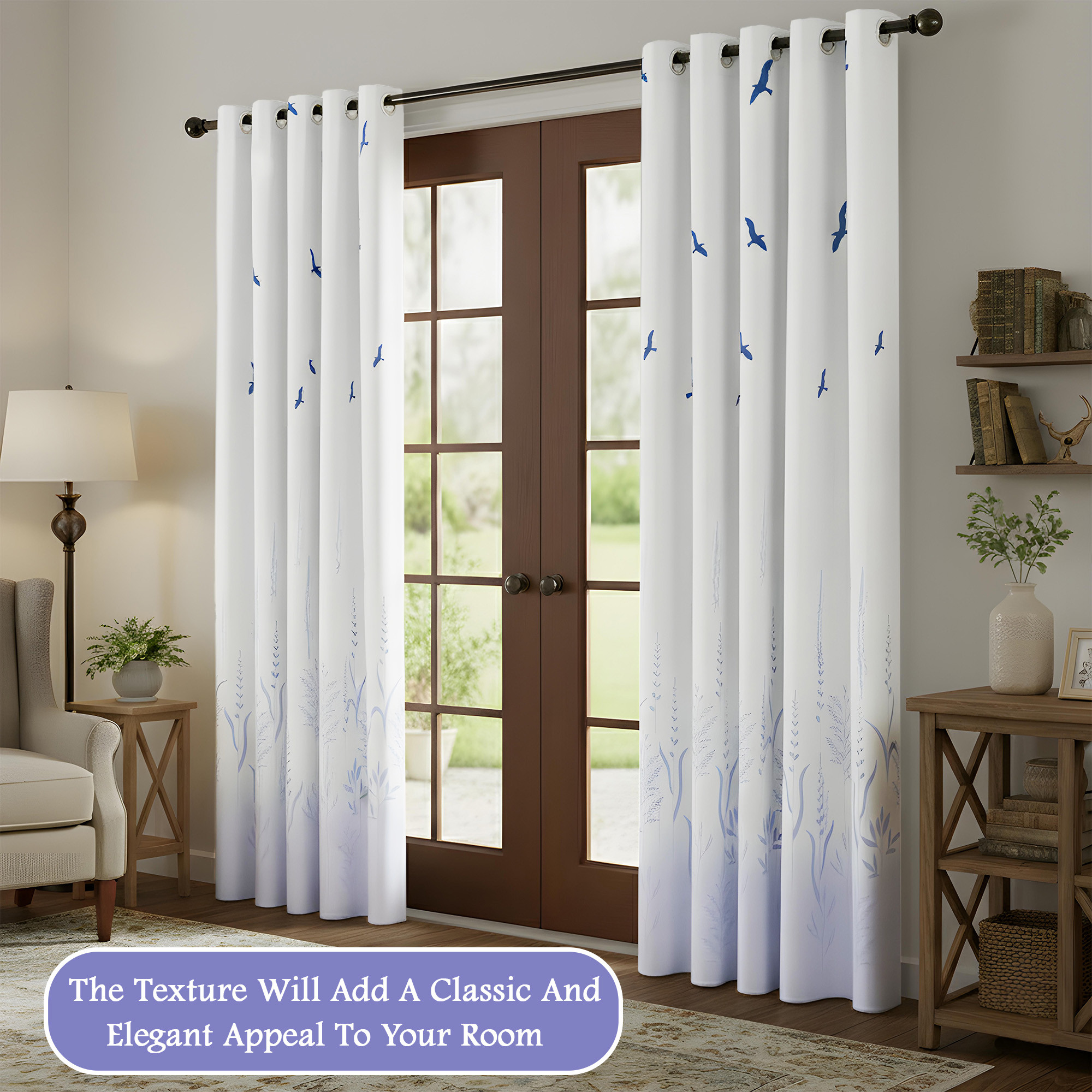 Kuber Industries Polyester Door Curtains 7 Feet Long  Aesthetic Curtains for Bedroom and Living Room Decoration  Kitchen and Room Parda  Digital Birds - White  Grey