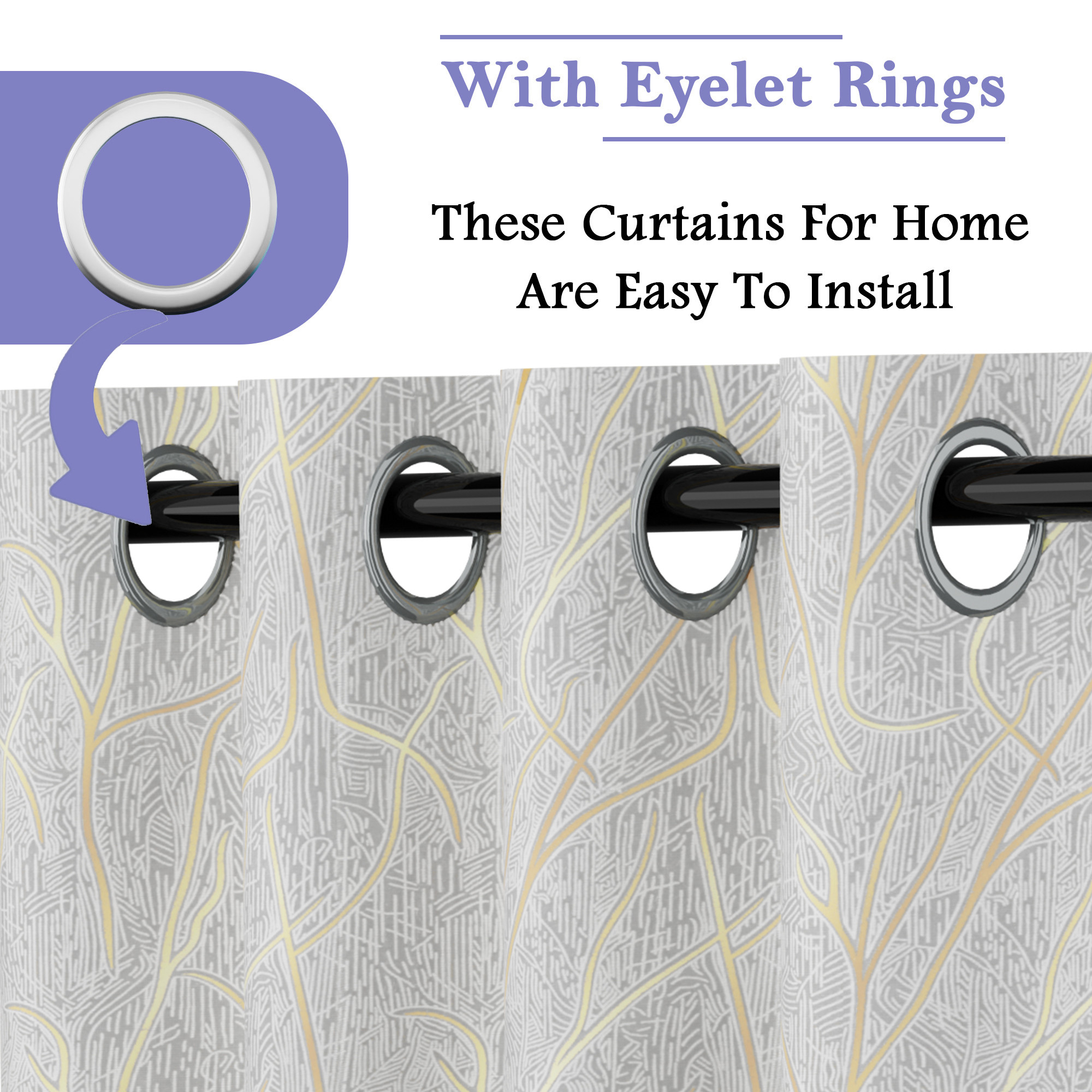 Kuber Industries Polyester Door Curtains 7 Feet Long  Aesthetic Curtains for Bedroom and Living Room Decoration  Kitchen and Room Parda  Digital Branches - Grey  Golden