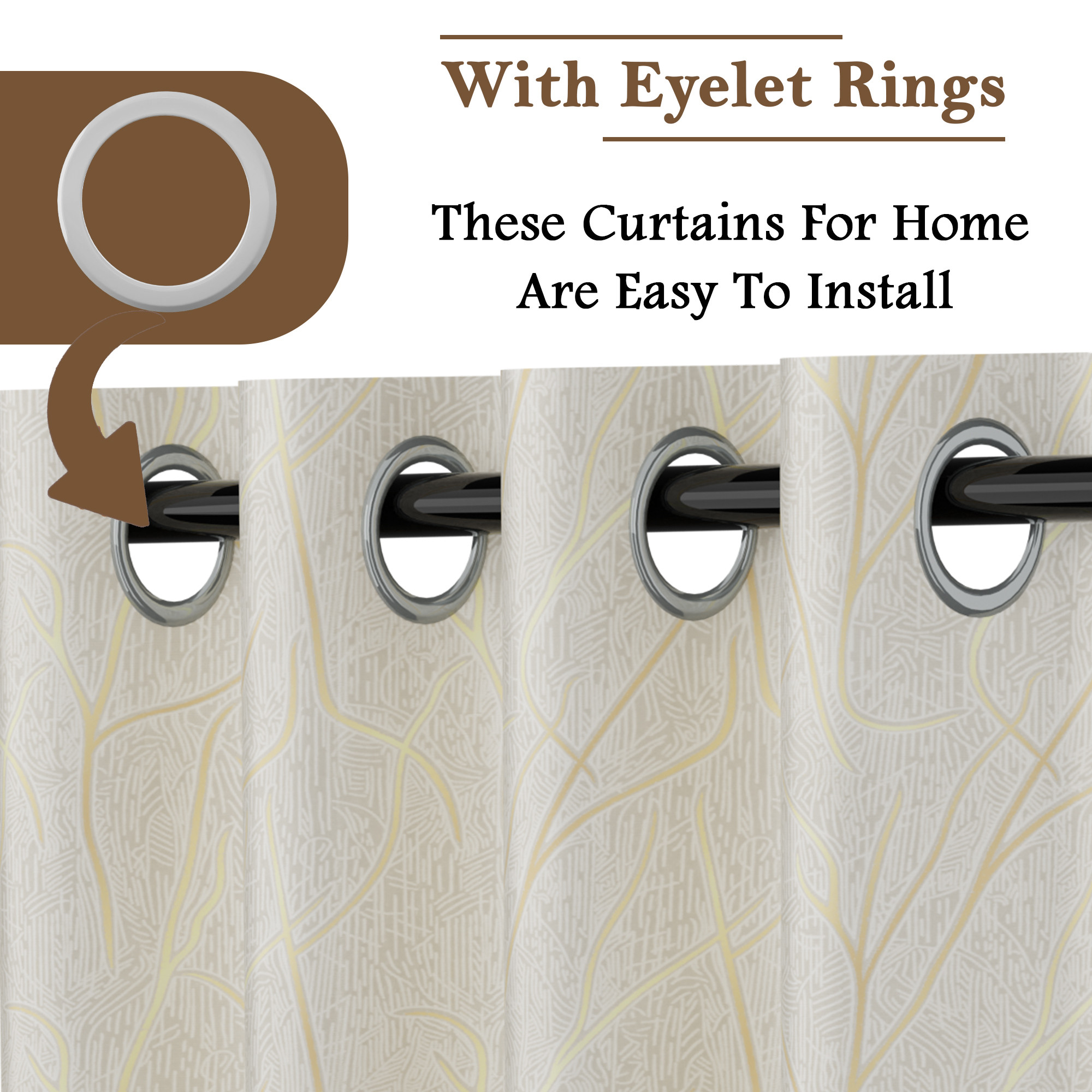Kuber Industries Polyester Door Curtains 7 Feet Long  Aesthetic Curtains for Bedroom and Living Room Decoration  Kitchen and Room Parda  Digital Branches - Cream  Golden