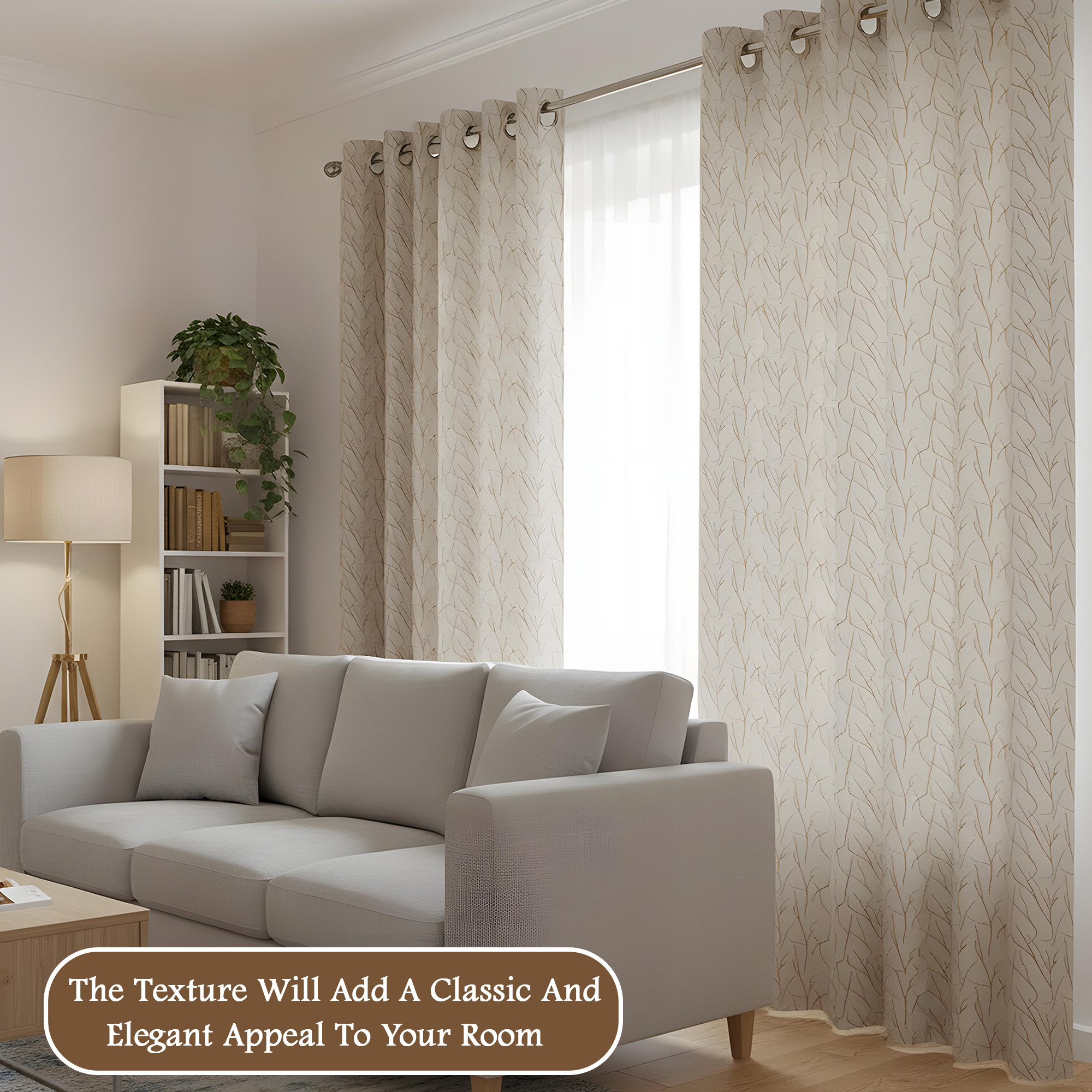 Kuber Industries Polyester Door Curtains 7 Feet Long  Aesthetic Curtains for Bedroom and Living Room Decoration  Kitchen and Room Parda  Digital Branches - Cream  Golden