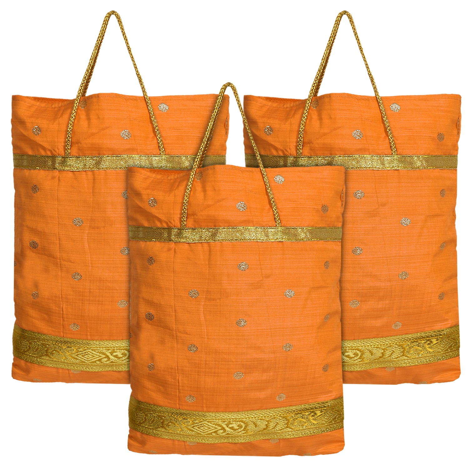 Kuber Industries Polyester Dot Design Foldable Potli|Shopping|Gifting, Hand Bag With Handle (Yellow)
