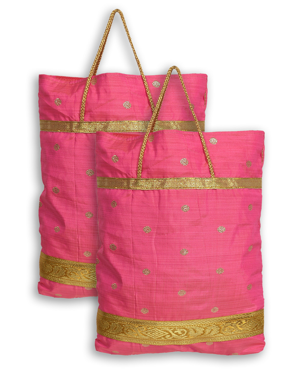 Kuber Industries Polyester Dot Print Hand Bag/Grocery Bag For Women/Girls With Handle (Pink) 54KM4055