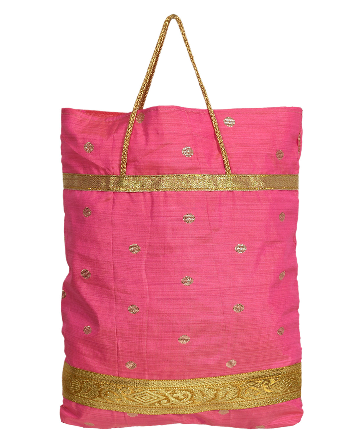 Kuber Industries Polyester Dot Print Hand Bag/Grocery Bag For Women/Girls With Handle (Pink) 54KM4055
