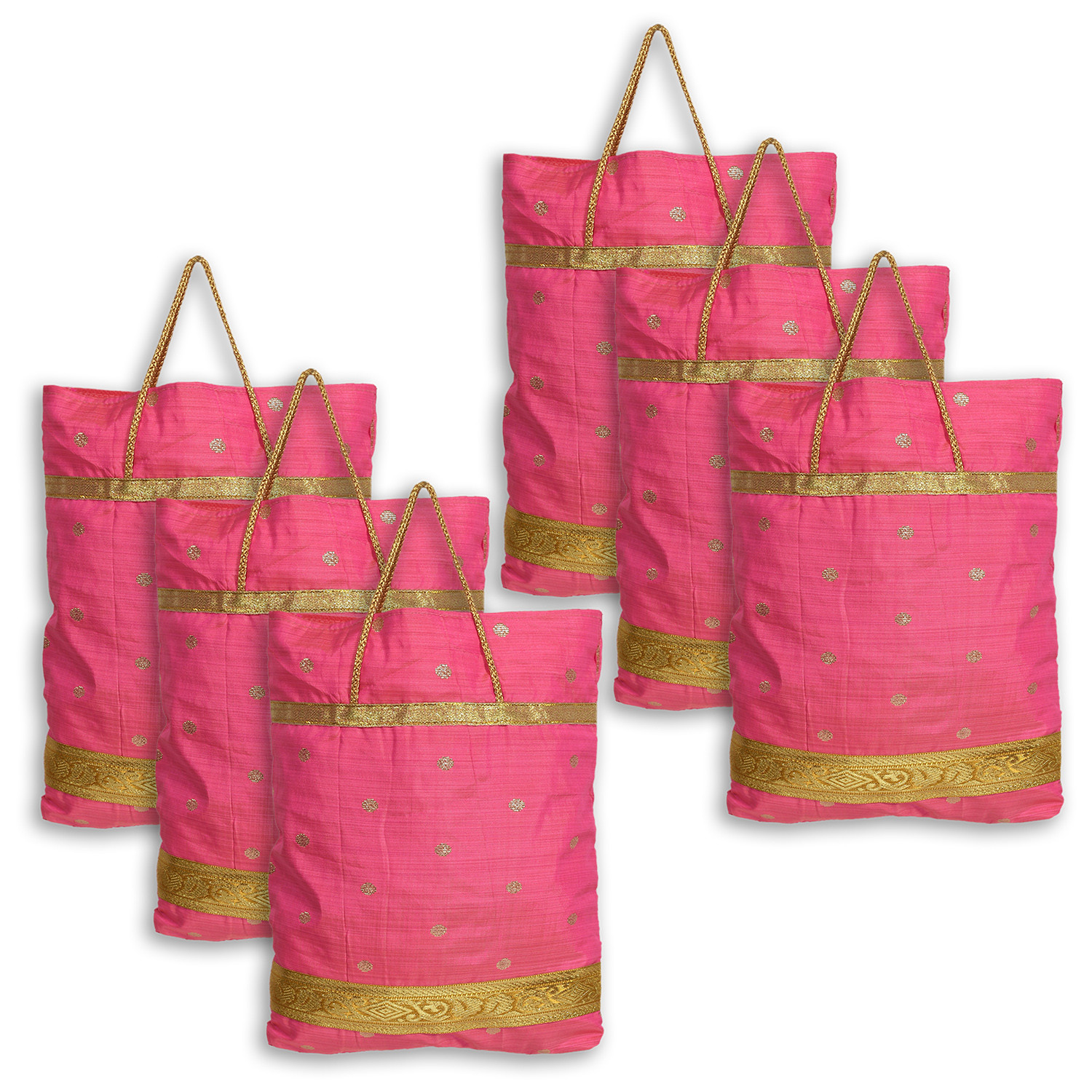 Kuber Industries Polyester Dot Print Hand Bag/Grocery Bag For Women/Girls With Handle (Pink) 54KM4055