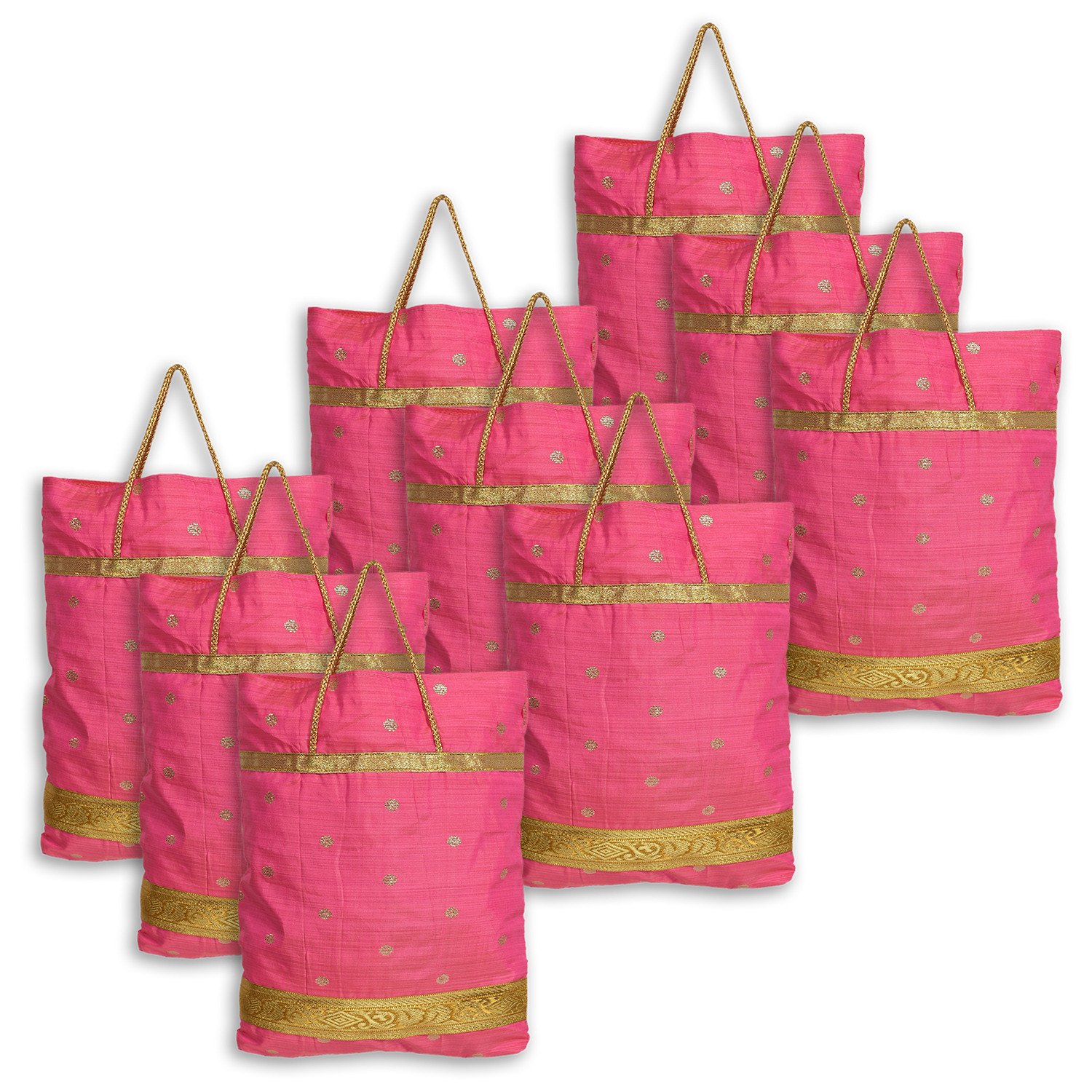 Kuber Industries Polyester Dot Print Hand Bag/Grocery Bag For Women/Girls With Handle (Pink) 54KM4055