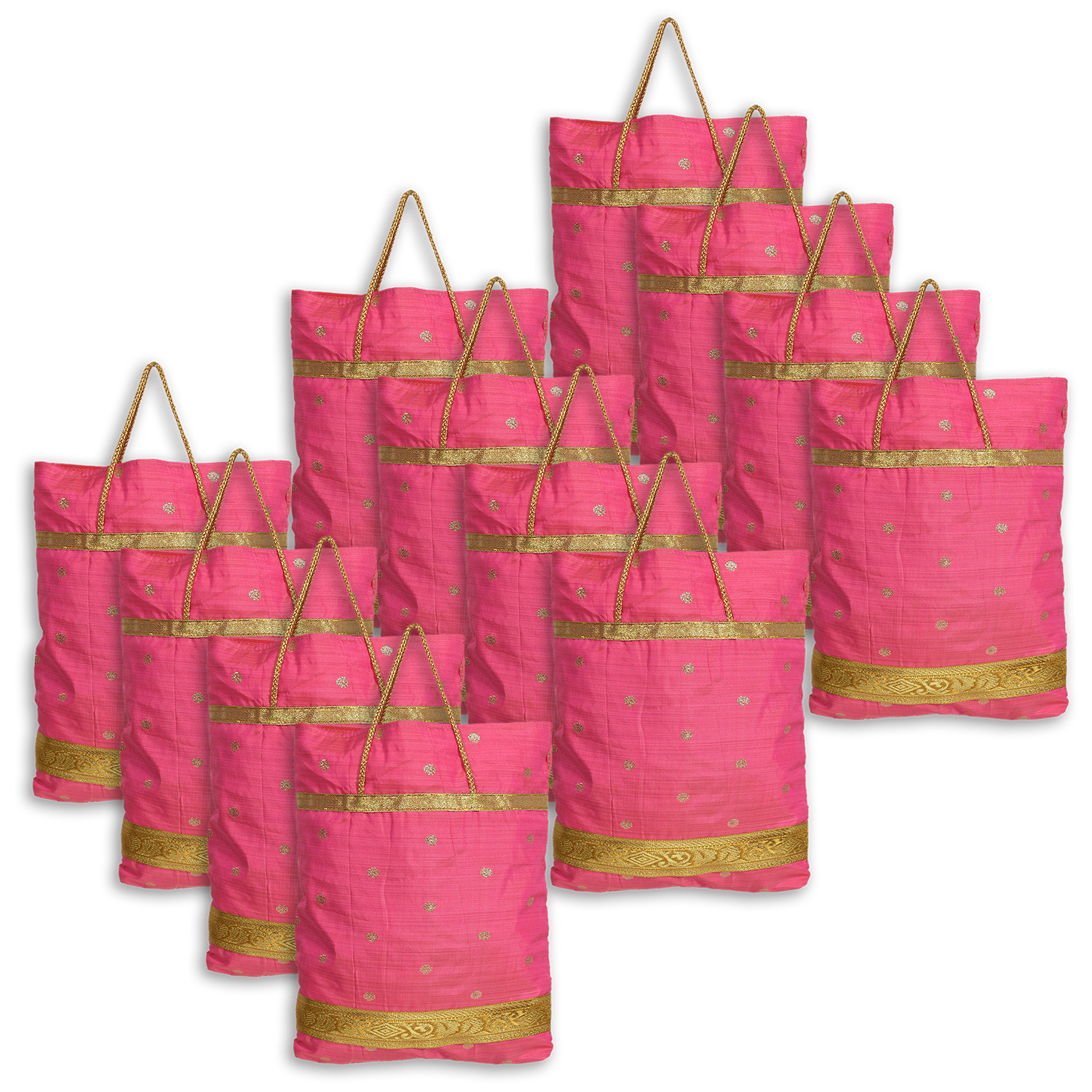 Kuber Industries Polyester Dot Print Hand Bag/Grocery Bag For Women/Girls With Handle (Pink) 54KM4055