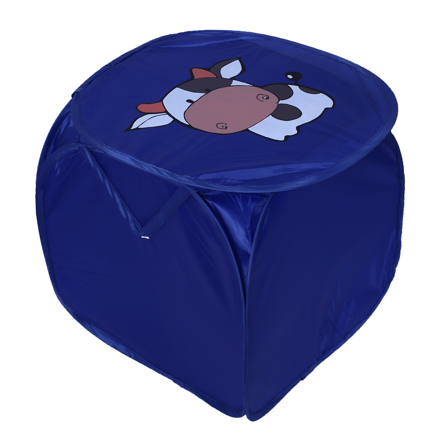 Kuber Industries Polyester Durable & Collapsible Cow Print Square Laundry Basket|Clothes Storage Box With Lid & Side Handles,45 Ltr.(Navy Blue)