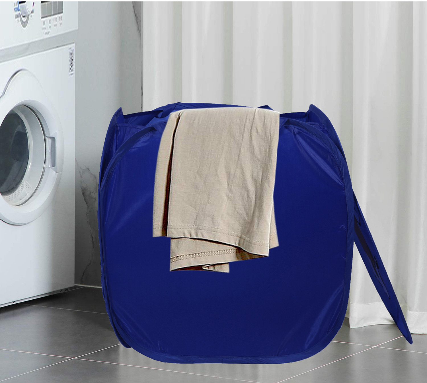Kuber Industries Polyester Durable & Collapsible Cow Print Square Laundry Basket|Clothes Storage Box With Lid & Side Handles,45 Ltr.(Navy Blue)