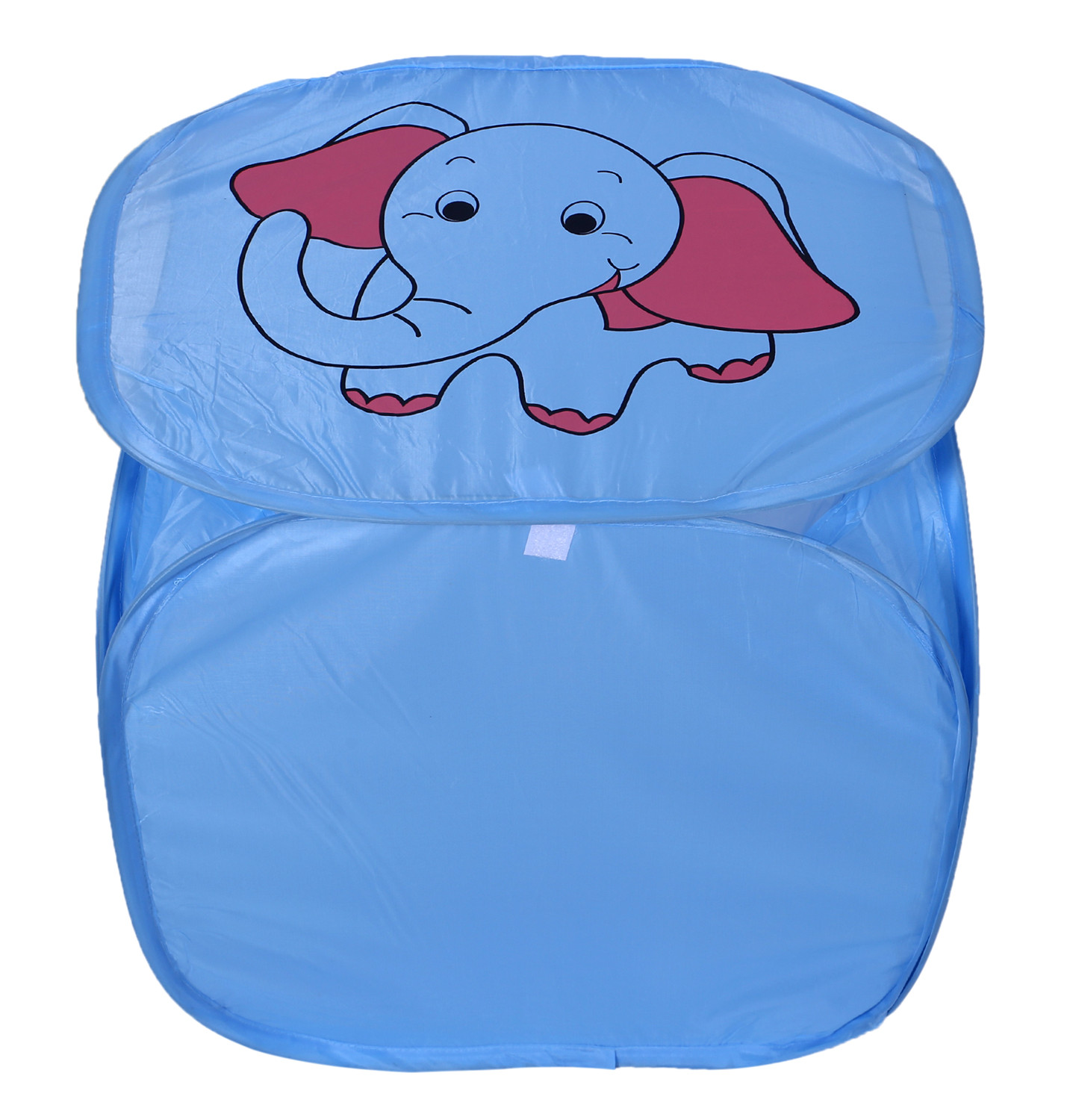 Kuber Industries Polyester Durable & Collapsible Elephant Print Square Laundry Basket|Clothes Storage Box With Lid & Side Handles,45 Ltr.(Sky Blue)