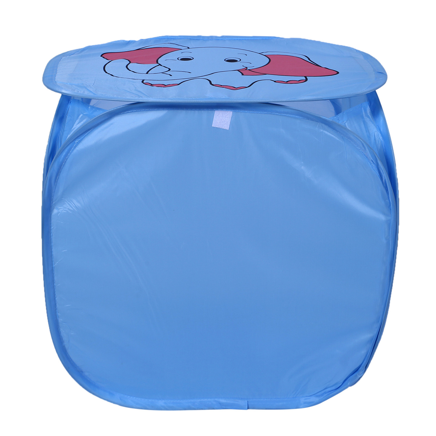 Kuber Industries Polyester Durable & Collapsible Elephant Print Square Laundry Basket|Clothes Storage Box With Lid & Side Handles,45 Ltr.(Sky Blue)
