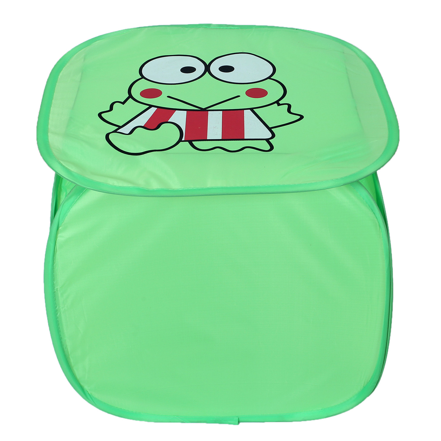 Kuber Industries Polyester Durable & Collapsible Frog Print Square Laundry Basket|Clothes Storage Box With Lid & Side Handles,45 Ltr.(Green)
