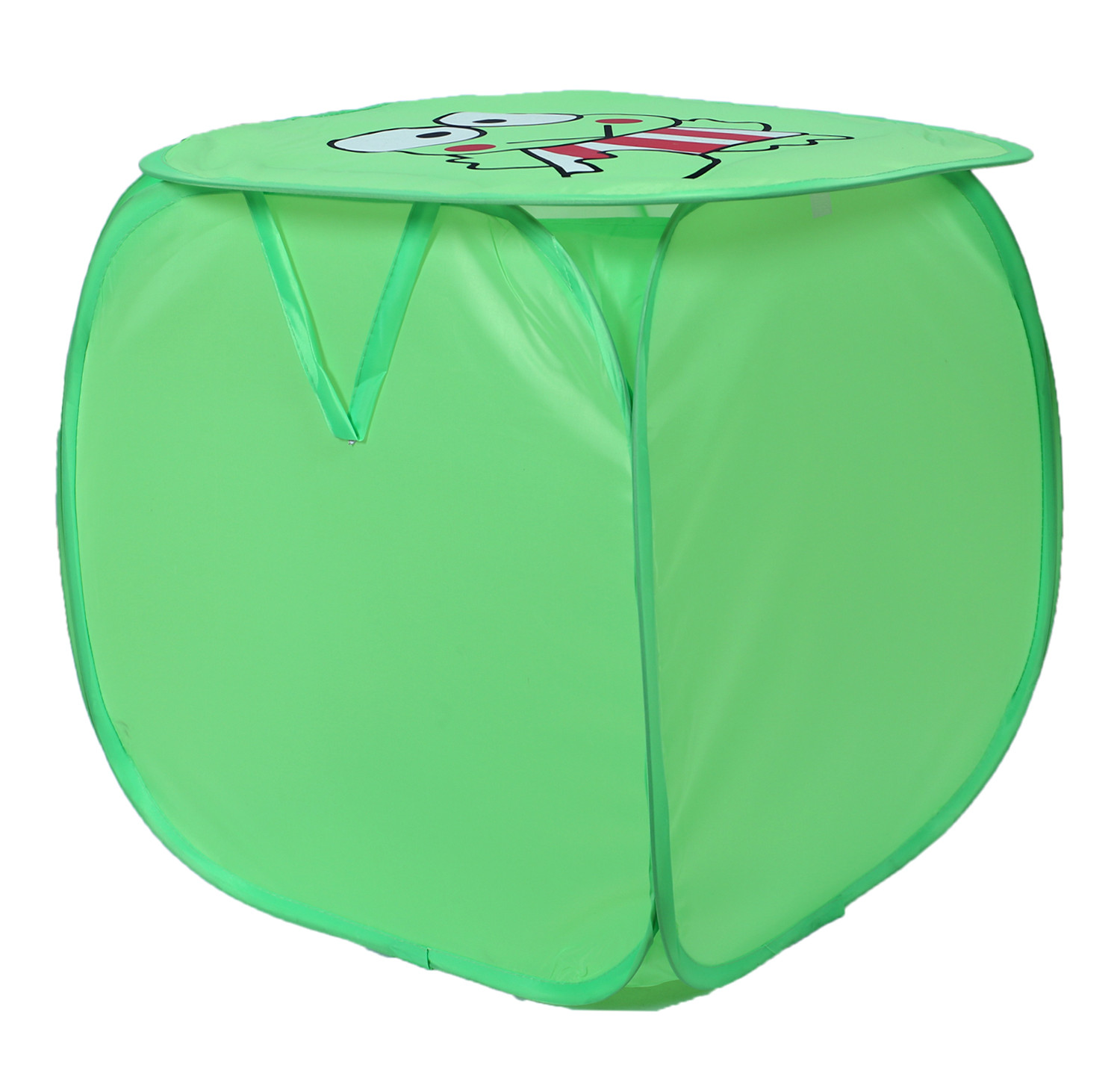 Kuber Industries Polyester Durable & Collapsible Frog Print Square Laundry Basket|Clothes Storage Box With Lid & Side Handles,45 Ltr.(Green)