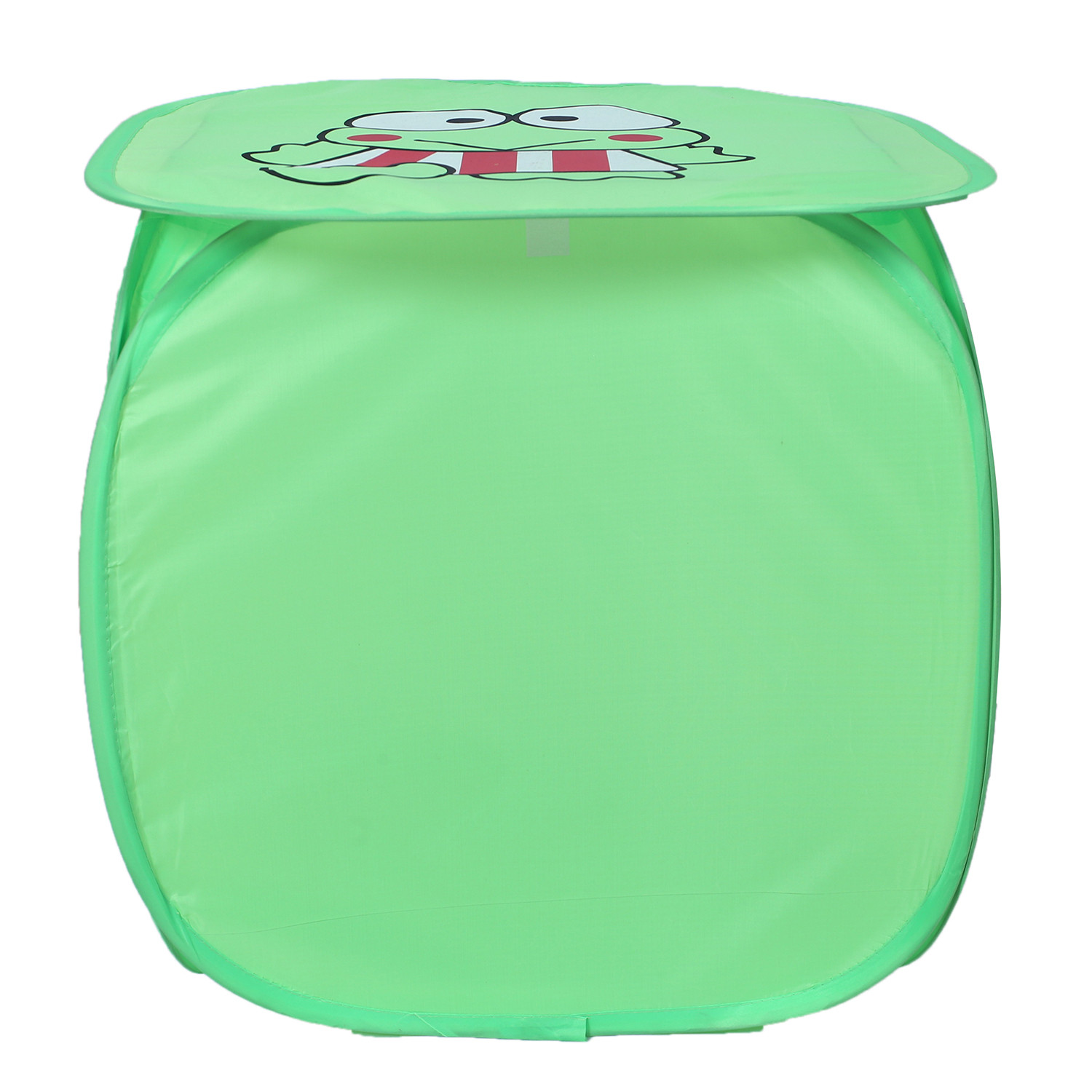 Kuber Industries Polyester Durable & Collapsible Frog Print Square Laundry Basket|Clothes Storage Box With Lid & Side Handles,45 Ltr.(Green)