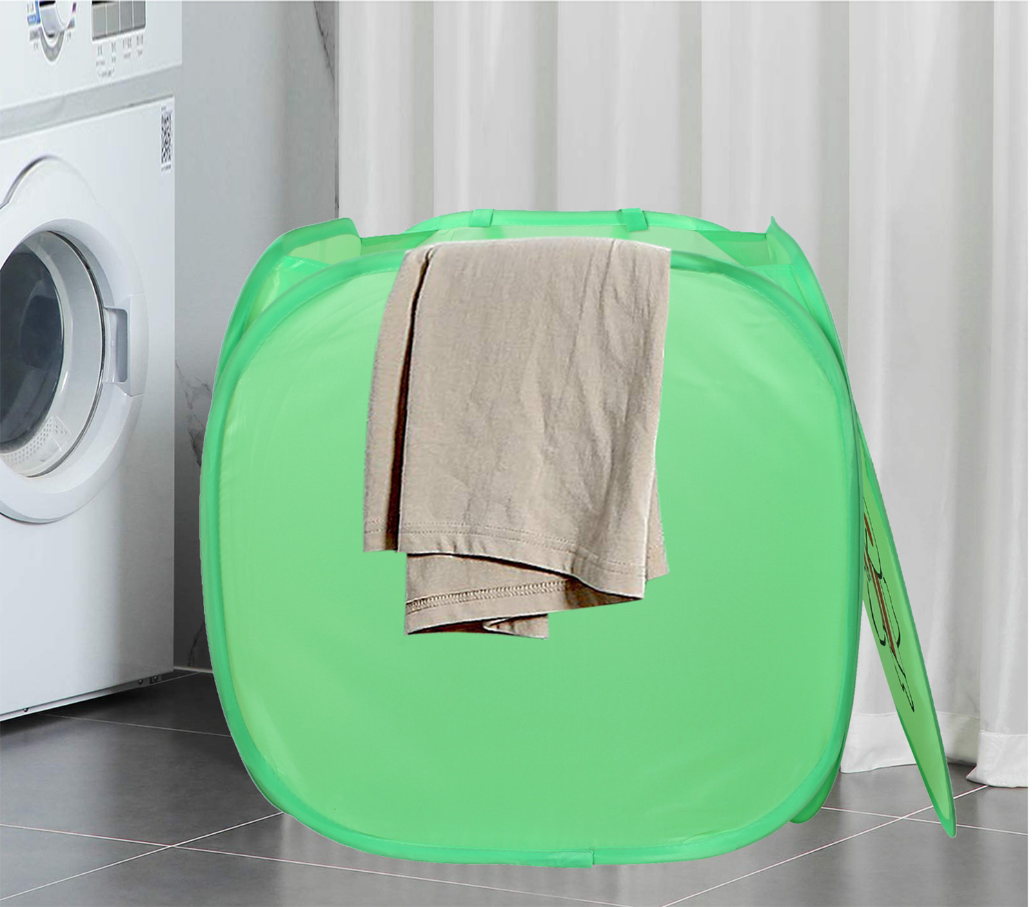 Kuber Industries Polyester Durable & Collapsible Frog Print Square Laundry Basket|Clothes Storage Box With Lid & Side Handles,45 Ltr.(Green)