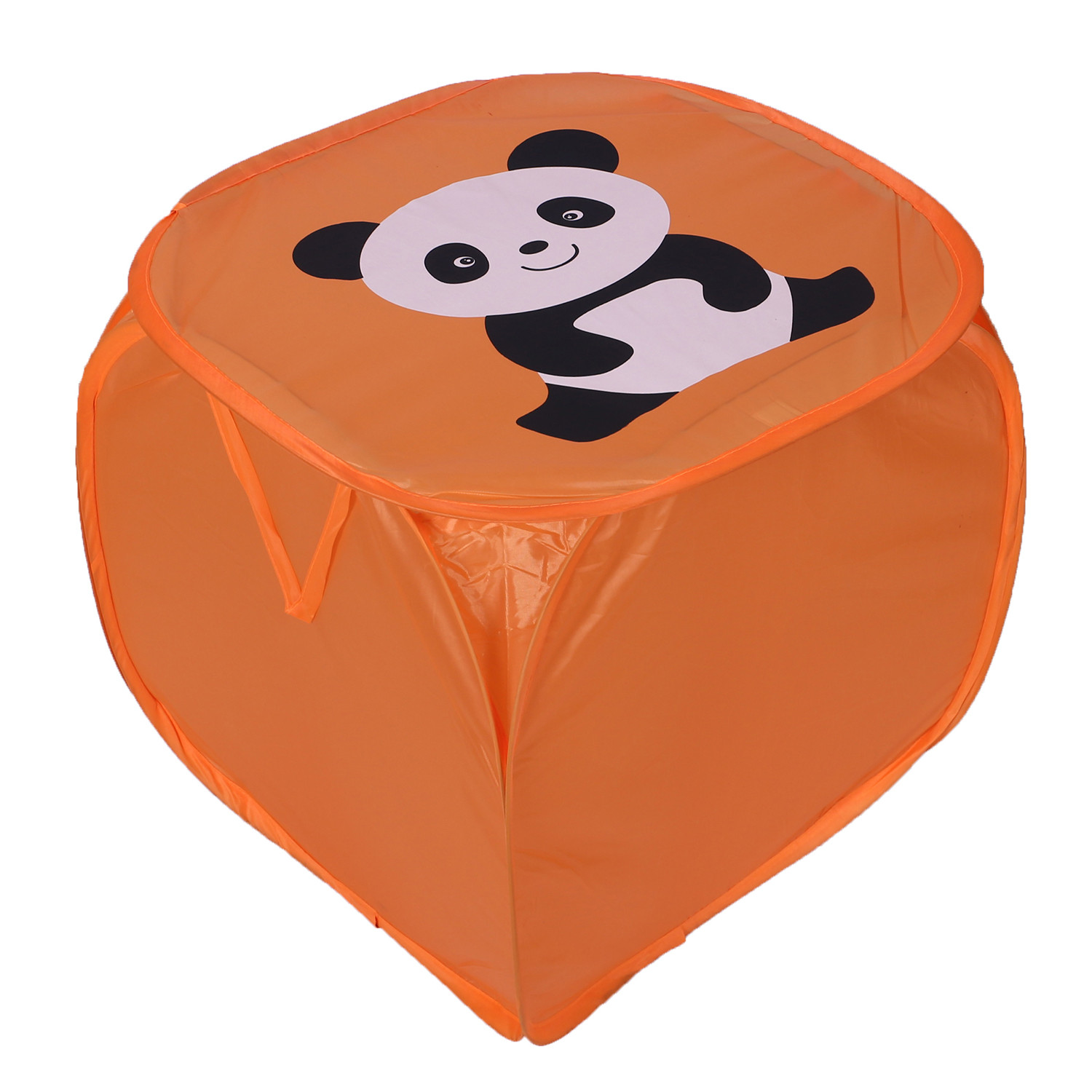 Kuber Industries Polyester Durable & Collapsible Panda Print Square Laundry Basket|Clothes Storage Box With Lid & Side Handles,45 Ltr.(Orange)