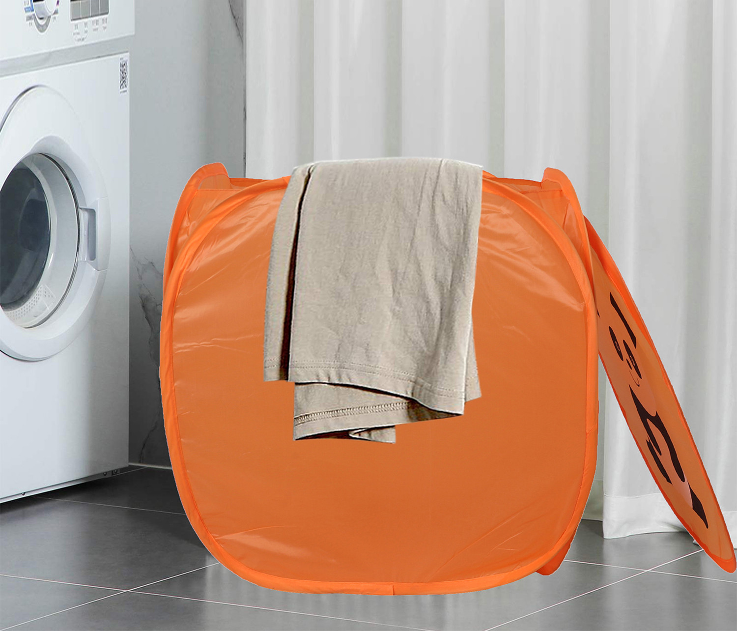 Kuber Industries Polyester Durable & Collapsible Panda Print Square Laundry Basket|Clothes Storage Box With Lid & Side Handles,45 Ltr.(Orange)