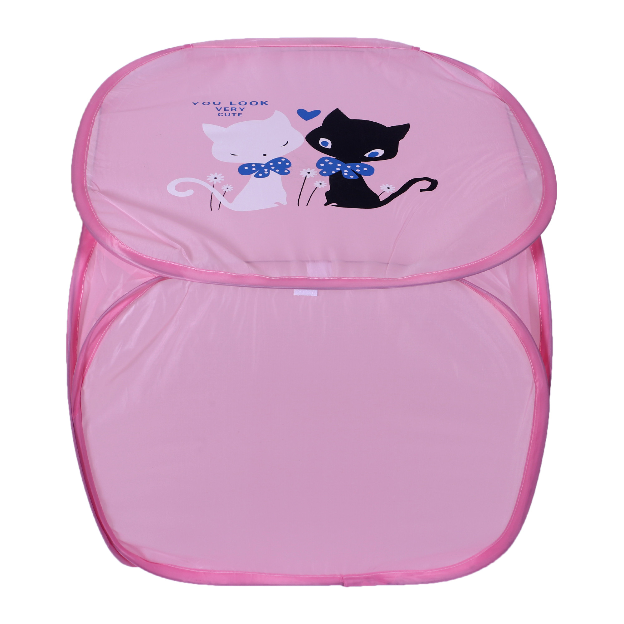 Kuber Industries Polyester Durable & Collapsible Square Laundry Basket|Clothes Storage Box With Lid & Side Handles,45 Ltr.(Pink)