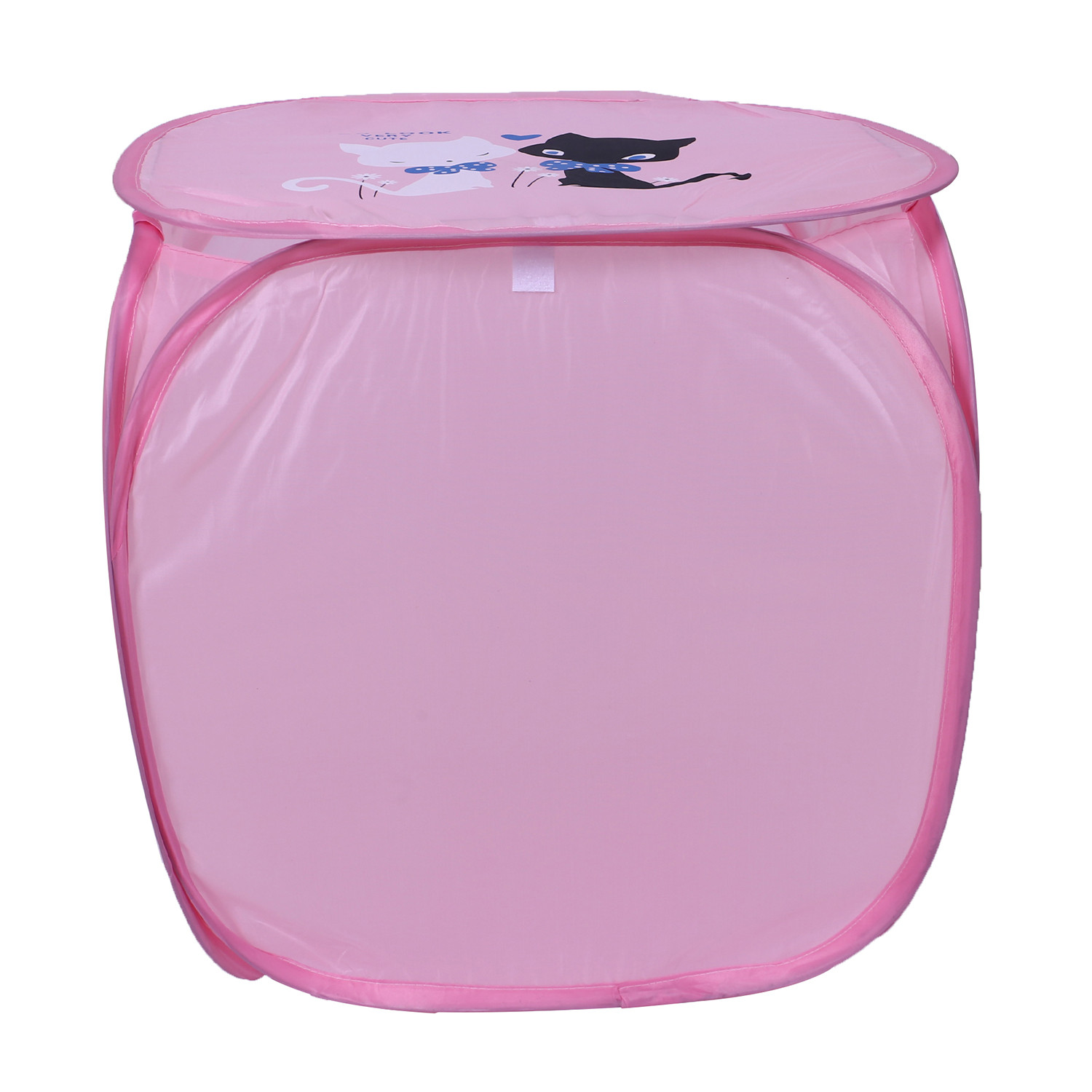 Kuber Industries Polyester Durable & Collapsible Square Laundry Basket|Clothes Storage Box With Lid & Side Handles,45 Ltr.(Pink)