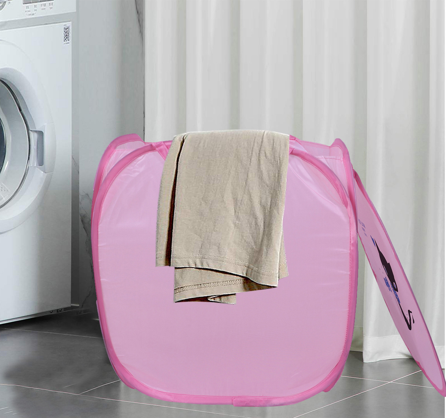 Kuber Industries Polyester Durable & Collapsible Square Laundry Basket|Clothes Storage Box With Lid & Side Handles,45 Ltr.(Pink)